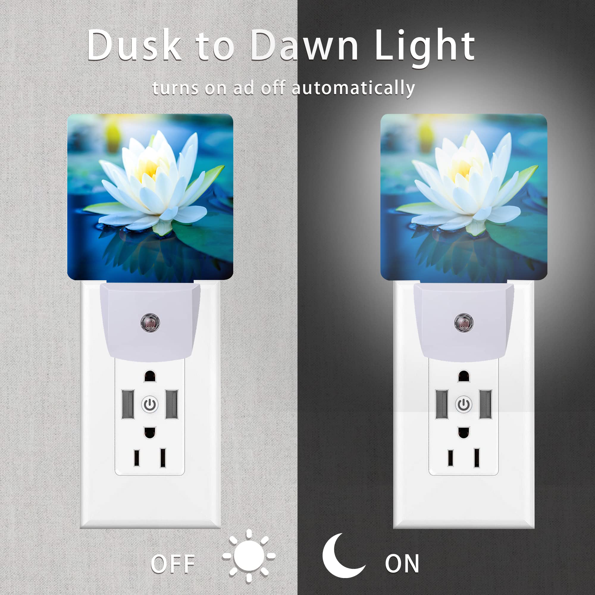 Oeaskly White Lotus Night Light Beautiful Flower Plug-In Night Lights With Dusk-To-Dawn Sensor For Bedroom  Bathroom And Living Room 0.5W Sleep Friendly Lamp For For Girlfriend/Boyfriend Gift