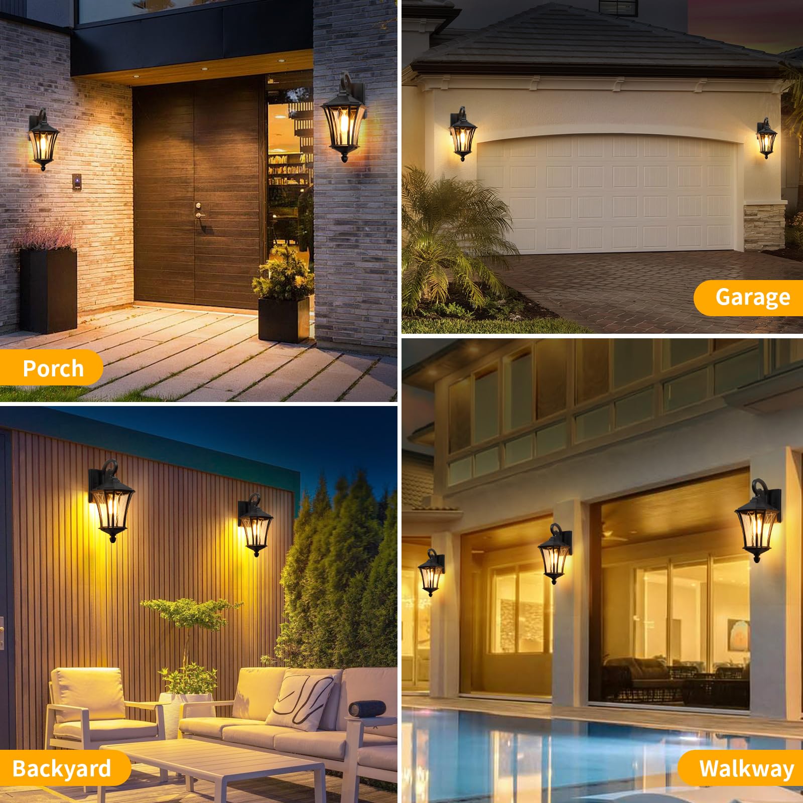YSN Outdoor Wall Lights 16'' Black Metal Sconce Fixture, Waterproof, E26 Socket, 2 Pack, Model YSN-WL501-FT