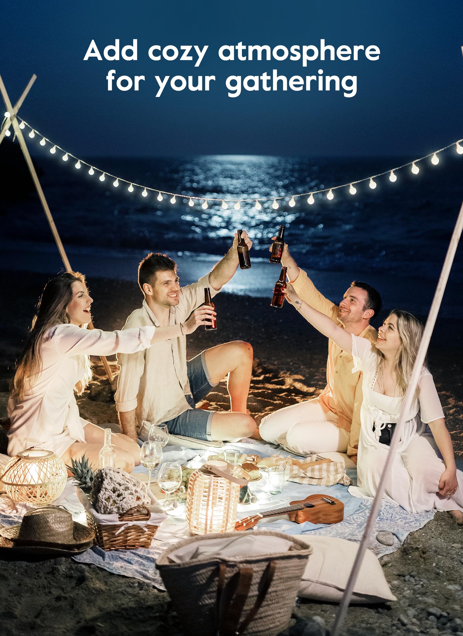 Brightown Solar String Lights - 72FT, 200 LED, Waterproof, 8 Modes, Red White and Blue for 4th of July Decor