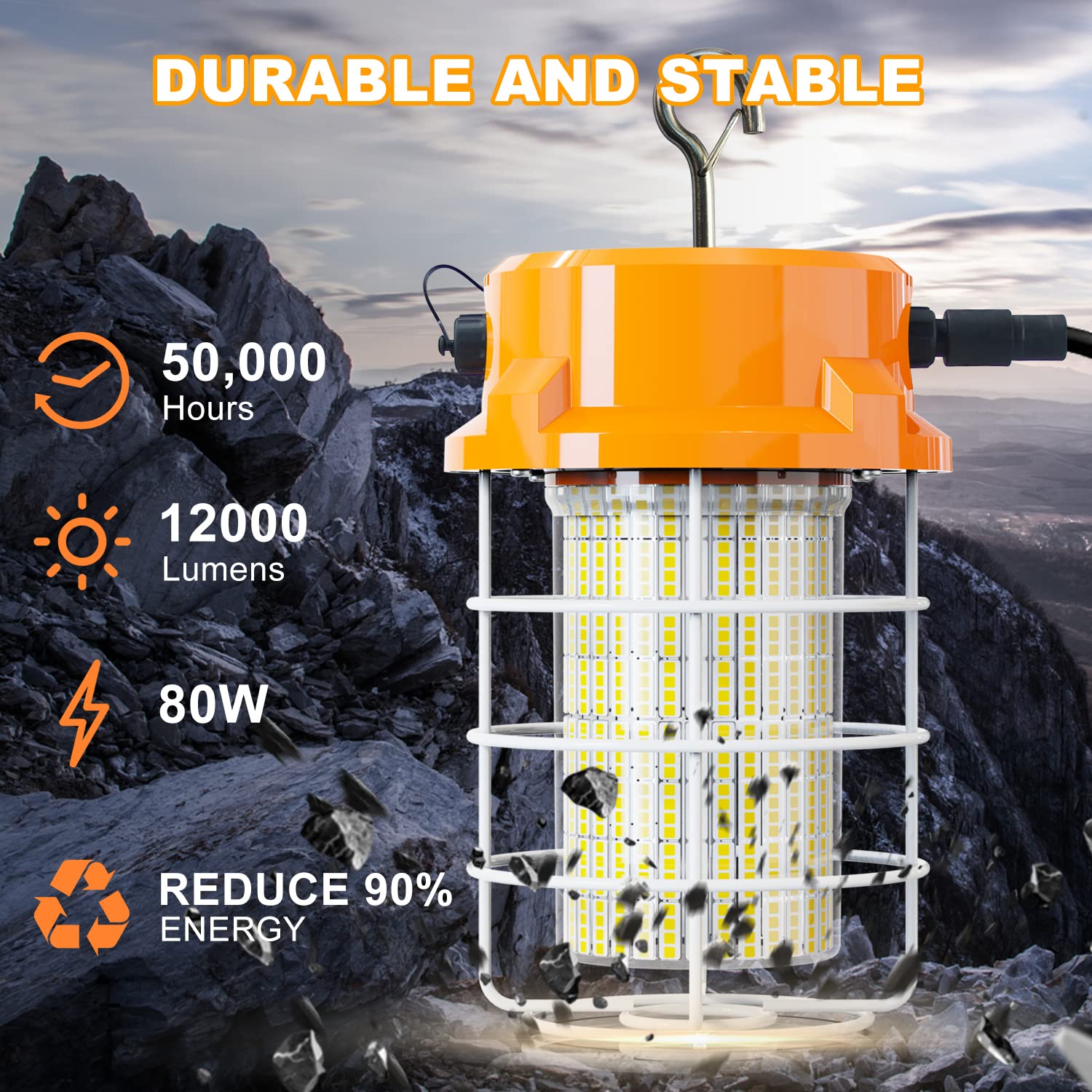 80W Led Temporary Work Light 12000Lm 5000K Construction Lights Led Work Light Ip67 Dust Waterproof Portable Lights With Stainles