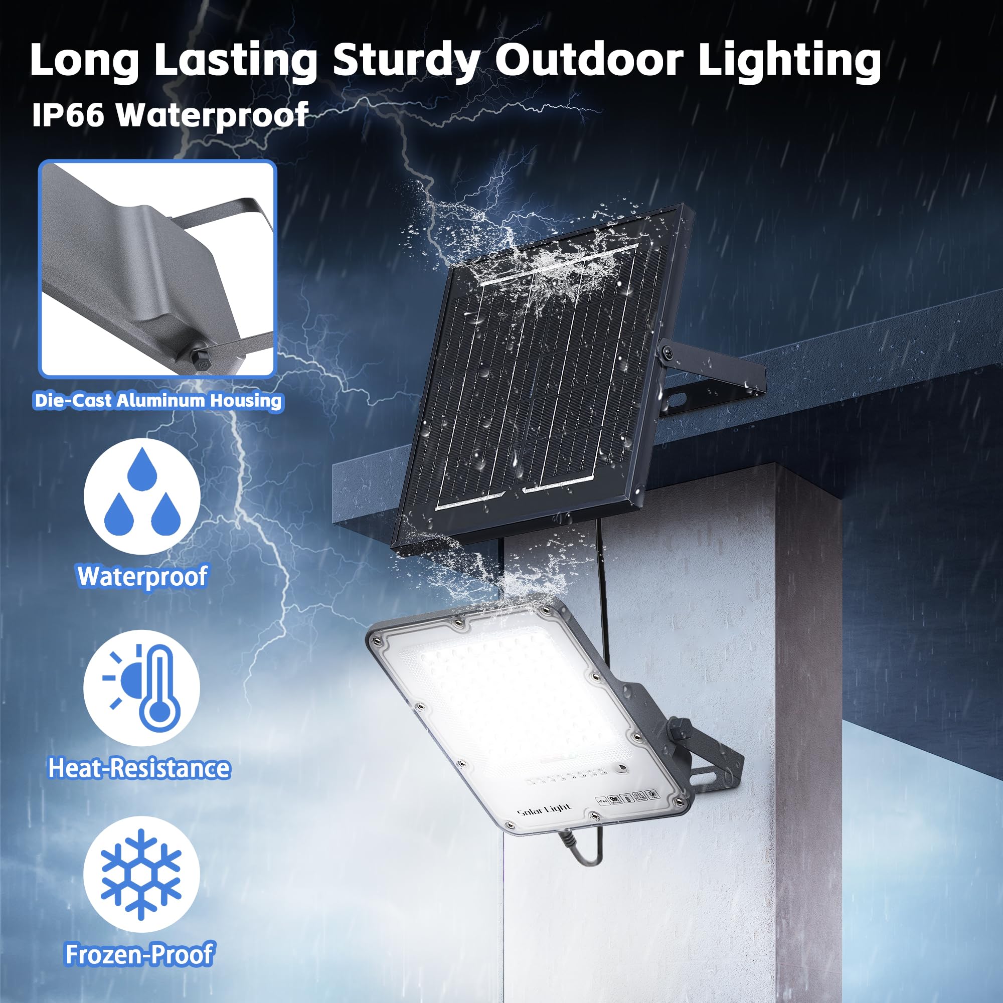 100W Solar Flood Light Outdoor Waterproof  24000Lm 6500K Led Solar Street Light With Remote  Dusk To Dawn Solar-Powered Lamp  Split Type Security Lighting With 13Ft Cable For Parking Lot Yard Garage