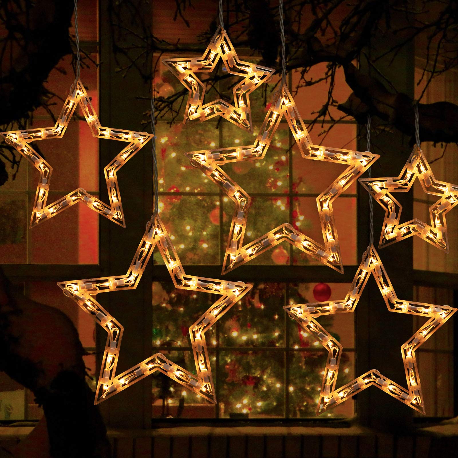 Minetom Christmas Star Icicle String Lights - 9ft with 100 Mini Bulbs, 6 Drops, Clear, Plug-in Connectable for Indoor/Outdoor Decor