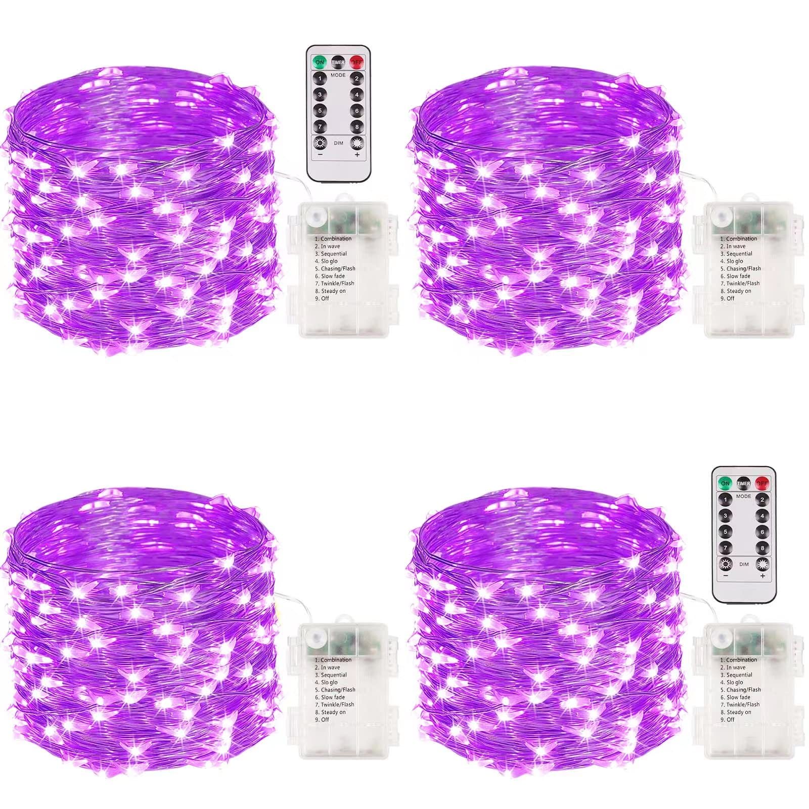 4 Pack 100 LED Halloween Fairy Lights Battery Operated with Remote, 33FT Waterproof Twinkle Lights with Timer & 8 Modes, Fairy S