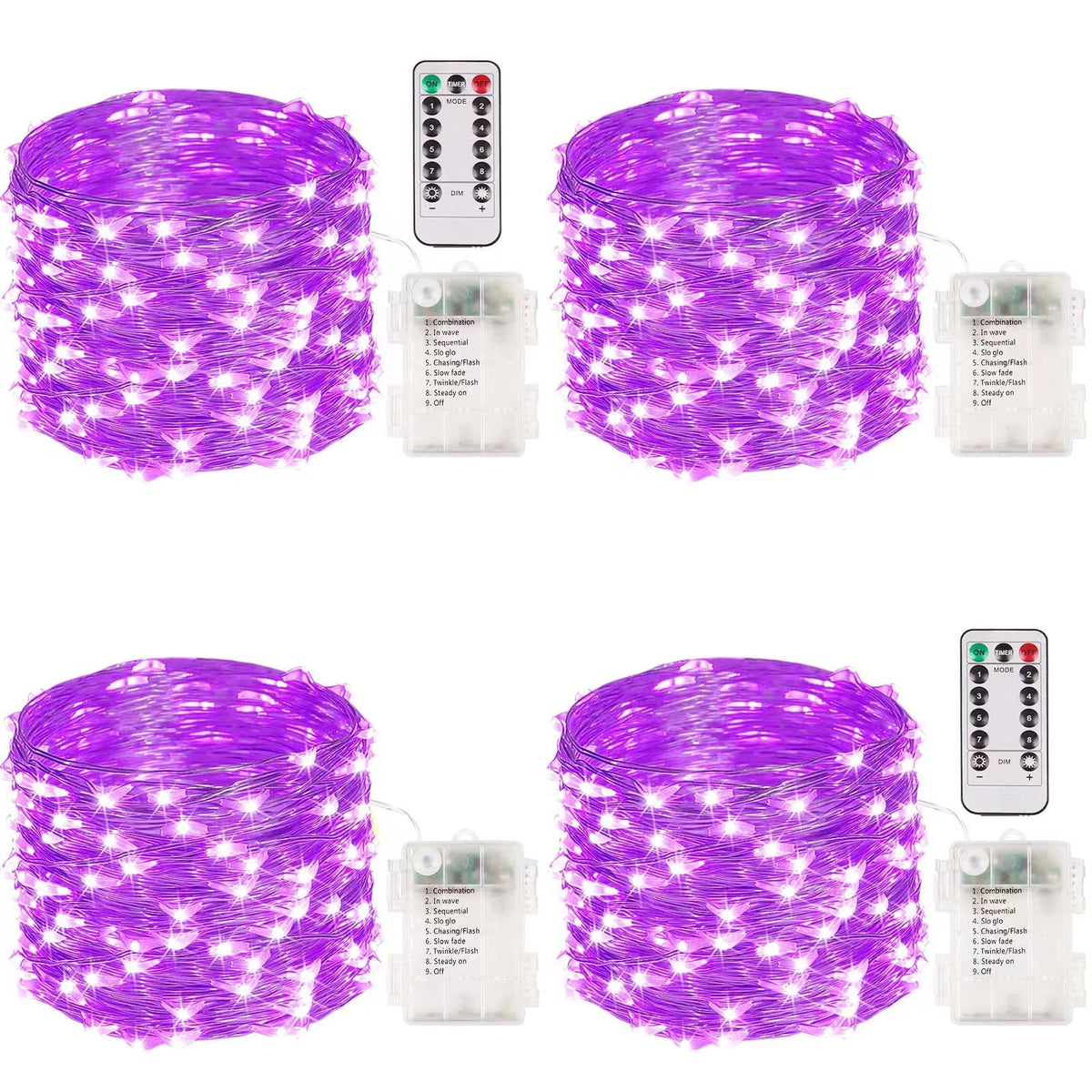 4 Pack 100 Led Halloween Fairy Lights Battery Operated With Remote, 33Ft Waterproof Twinkle Lights With Timer & 8 Modes, Fairy S