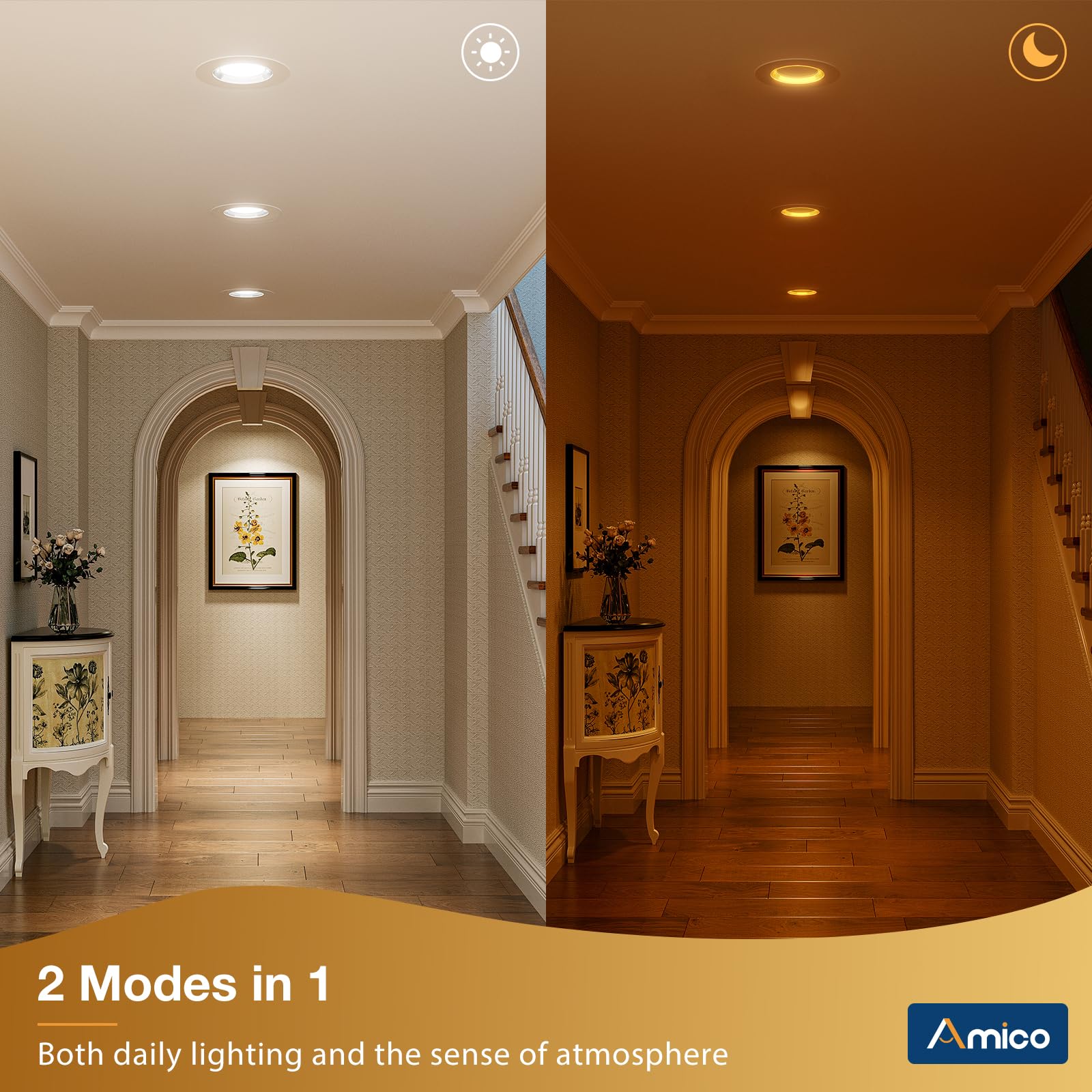 Amico 12 Pack 4 Inch LED Recessed Lighting, 5CCT Dimmable, 700LM, Night Light, ETL & FCC Approved, 2700K-500