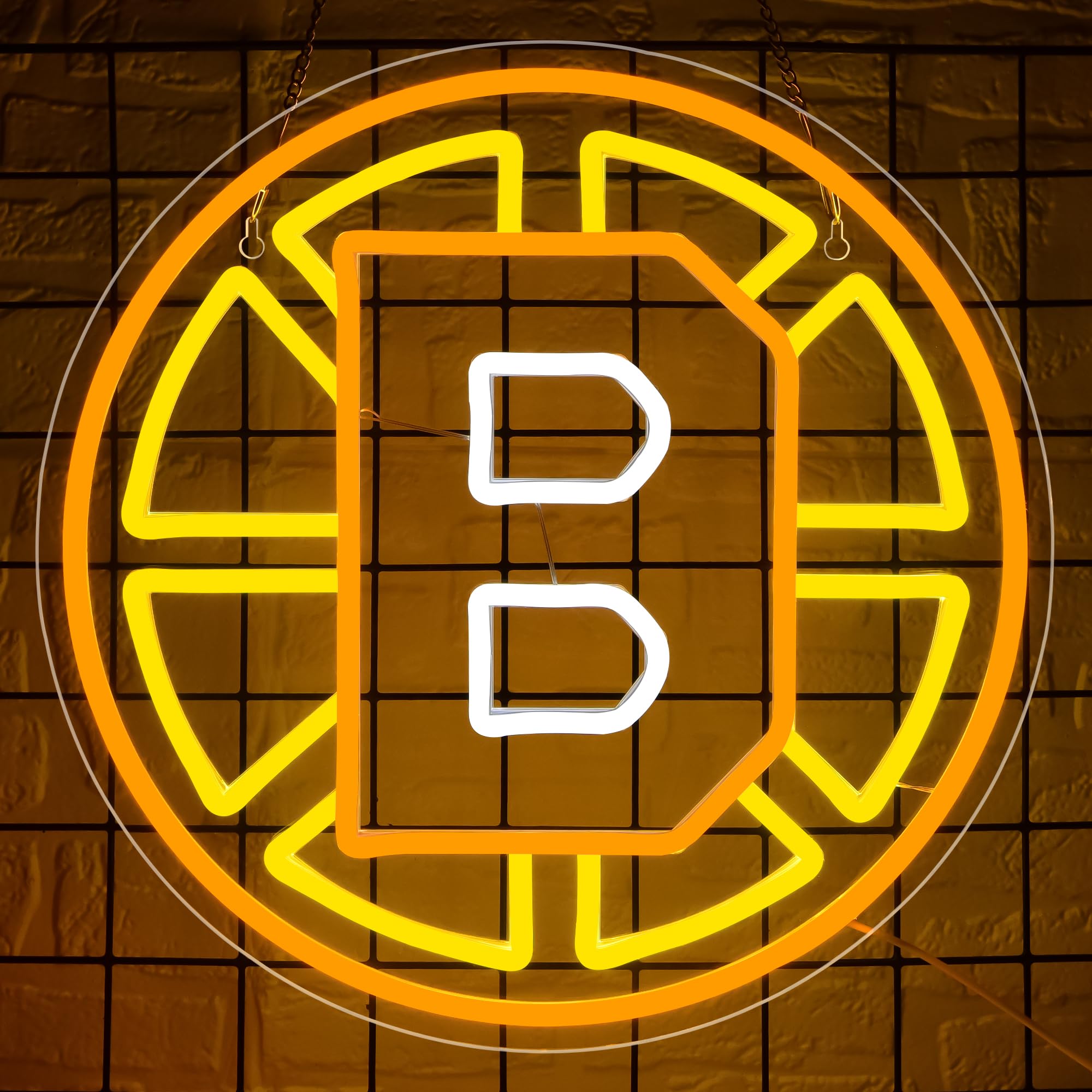 FTMGGDG Ice Hockey Neon Sign, Boston Team, Acrylic, 14.6x14.6 inches, Model FMXD600, LED Light Decor for Fans