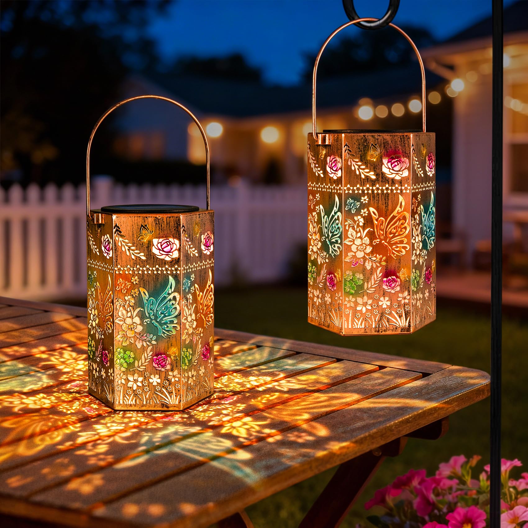Singingarden Butterfly Solar Lanterns Outdoor Waterproof - 2 Pack Outdoor/Indoor Decorative Light for Garden, Patio, Pathway Gif