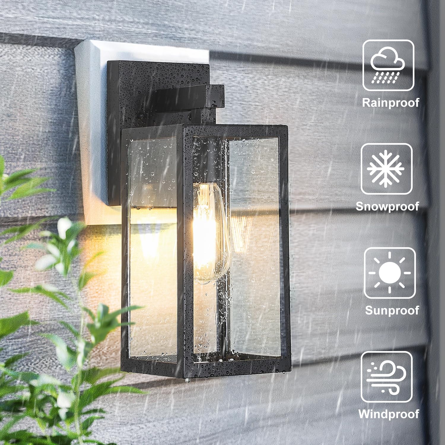 MAXvolador Outdoor Wall Lantern, Black Aluminum Waterproof Sconce Light, Model 2032BC, E26 Base with Clear Glass