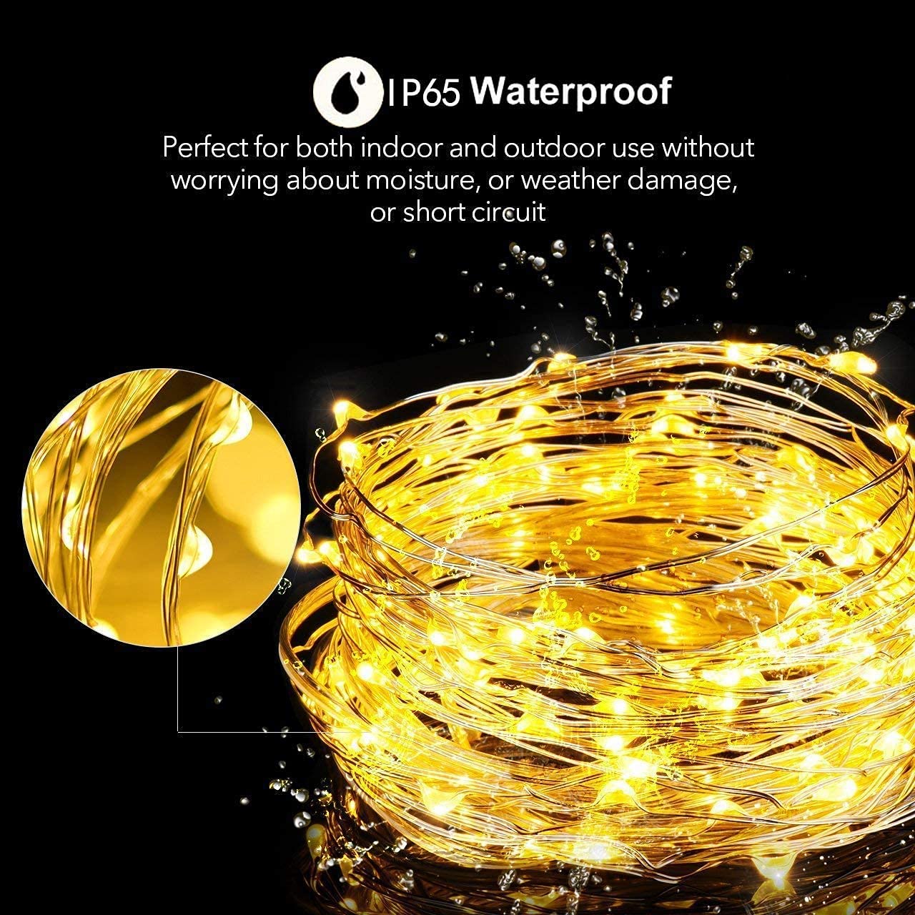 Lezonic Solar Fairy Lights Outdoor, 240LED Copper Wire, 24M/80Ft, 8 Modes, Waterproof, Warm White
