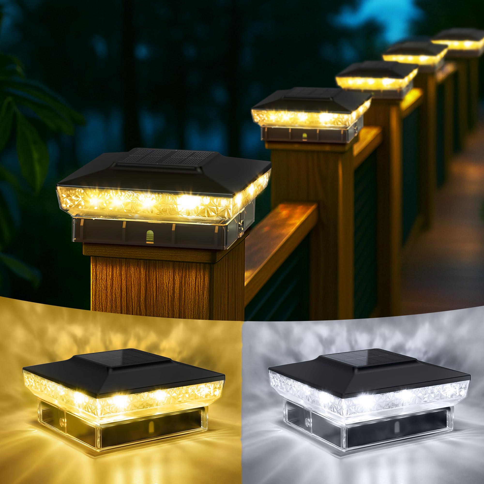 KEILAIMO Solar Post Cap Lights, 16-Pack Upgraded Outdoor Deck Fence Post Solar Lights for 4x4 5x5 Wood/Vinyl Posts, IP65 Waterpr