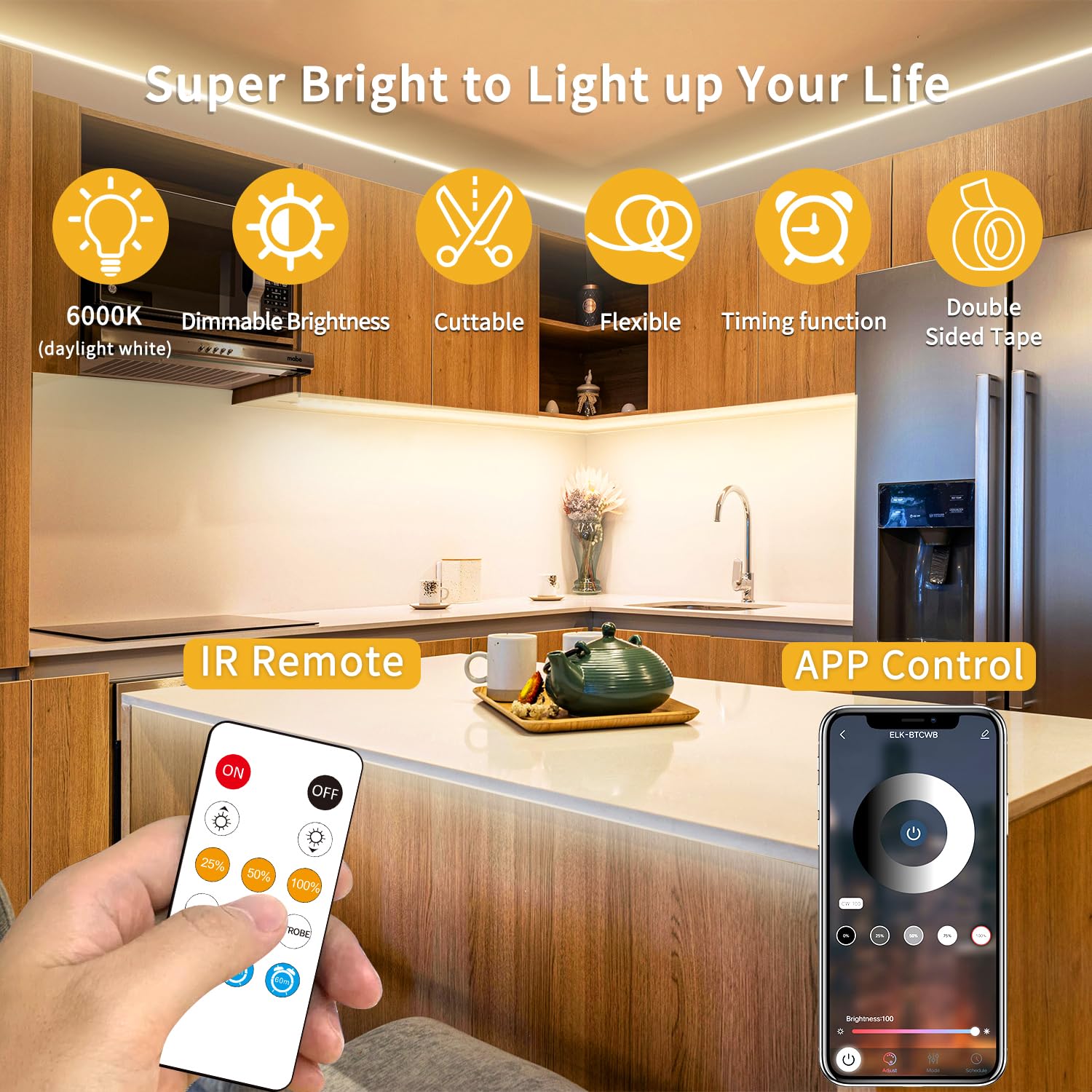 Yeewhale 32.8Ft Cob Led Strip Lights Dc 24V Dimmable 3000K Warm White Flexible Led Tape Light For Bedroom, With Remote And App C