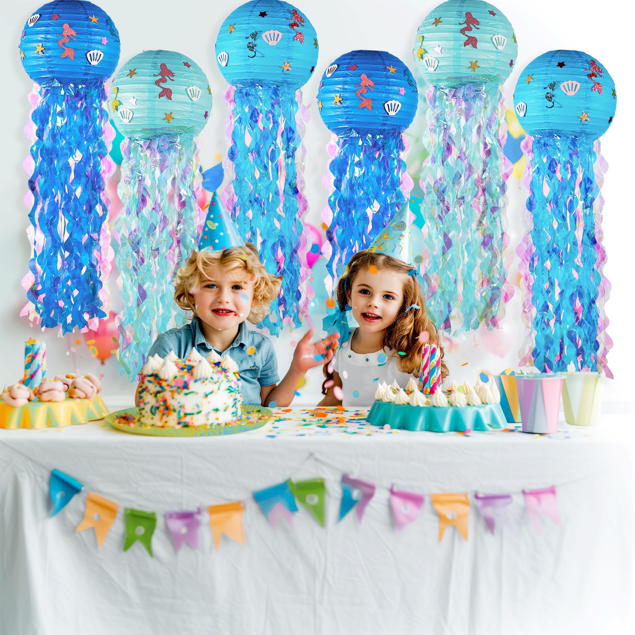 Obxt 12'' Blue Jellyfish Lanterns - Mermaid Birthday Decorations, Under The Sea Party Supplies, Ocean Theme Hanging Jellyfish De