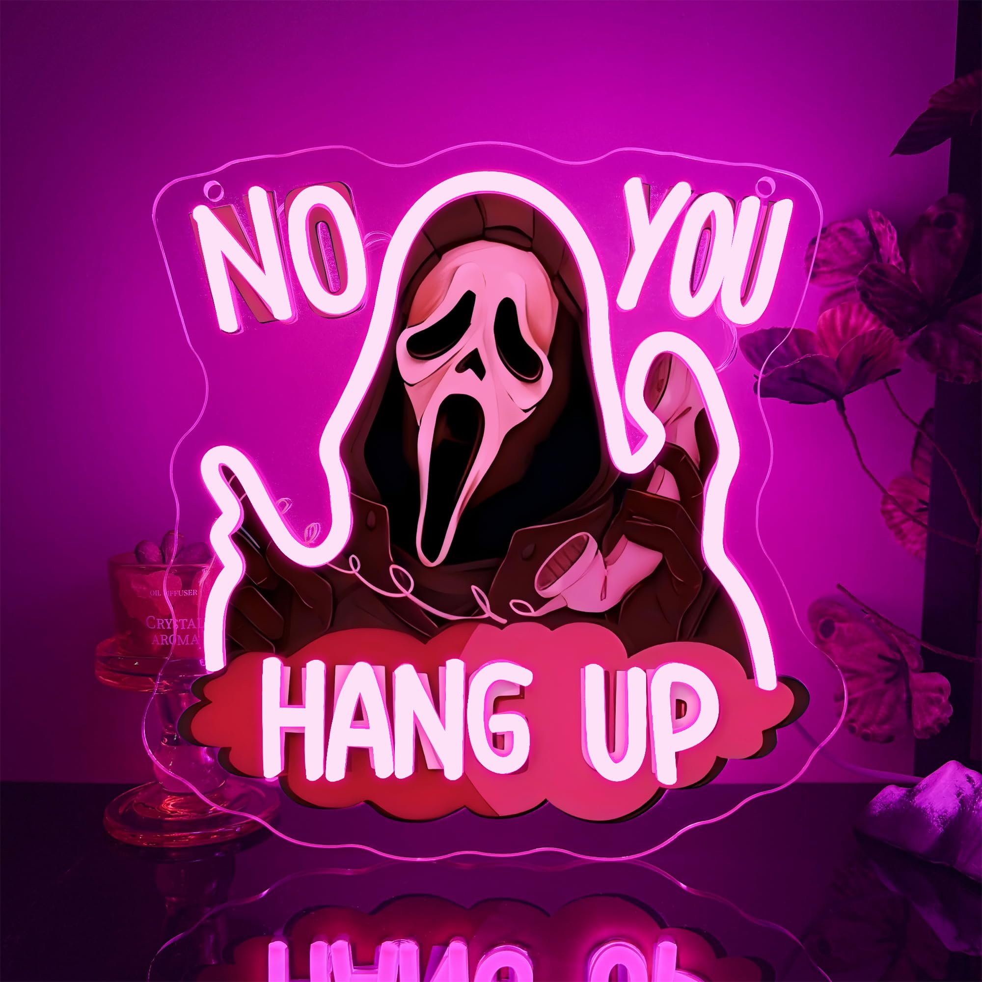 Symone No You Hang Up Halloween Ghostface Mask Neon Sign  Halloween Skull Neon Light Usb Powered  For Halloween Party Spooky Decor Neon Horror Decor Horror Movie Sign Halloween Gifts(11.8 * 11.6 In)