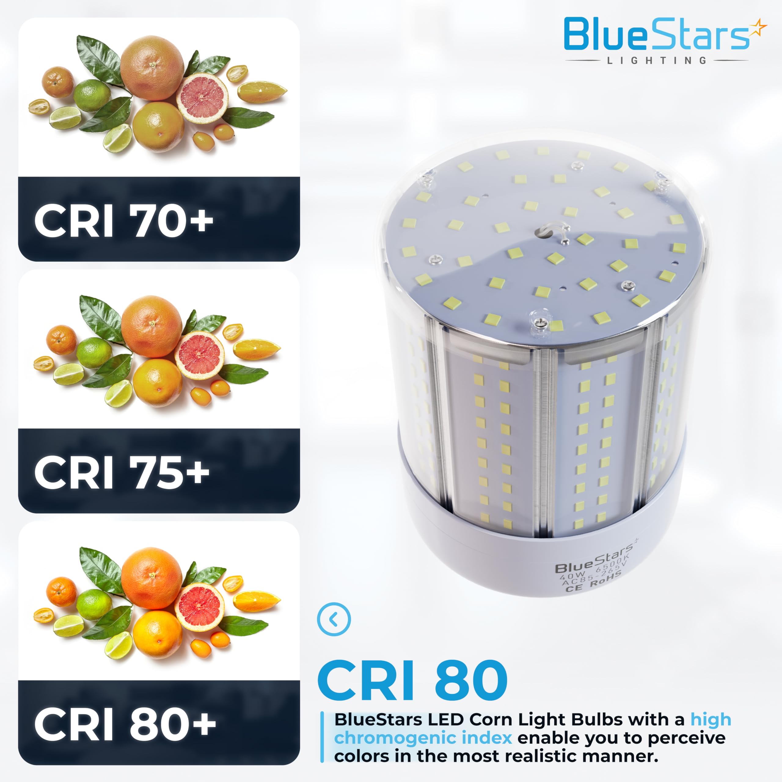 BlueStars 2-Pack 40W E26 LED Corn Light Bulbs, 2900 Lumens, Cool White 6500K, Medium Base, Plastic