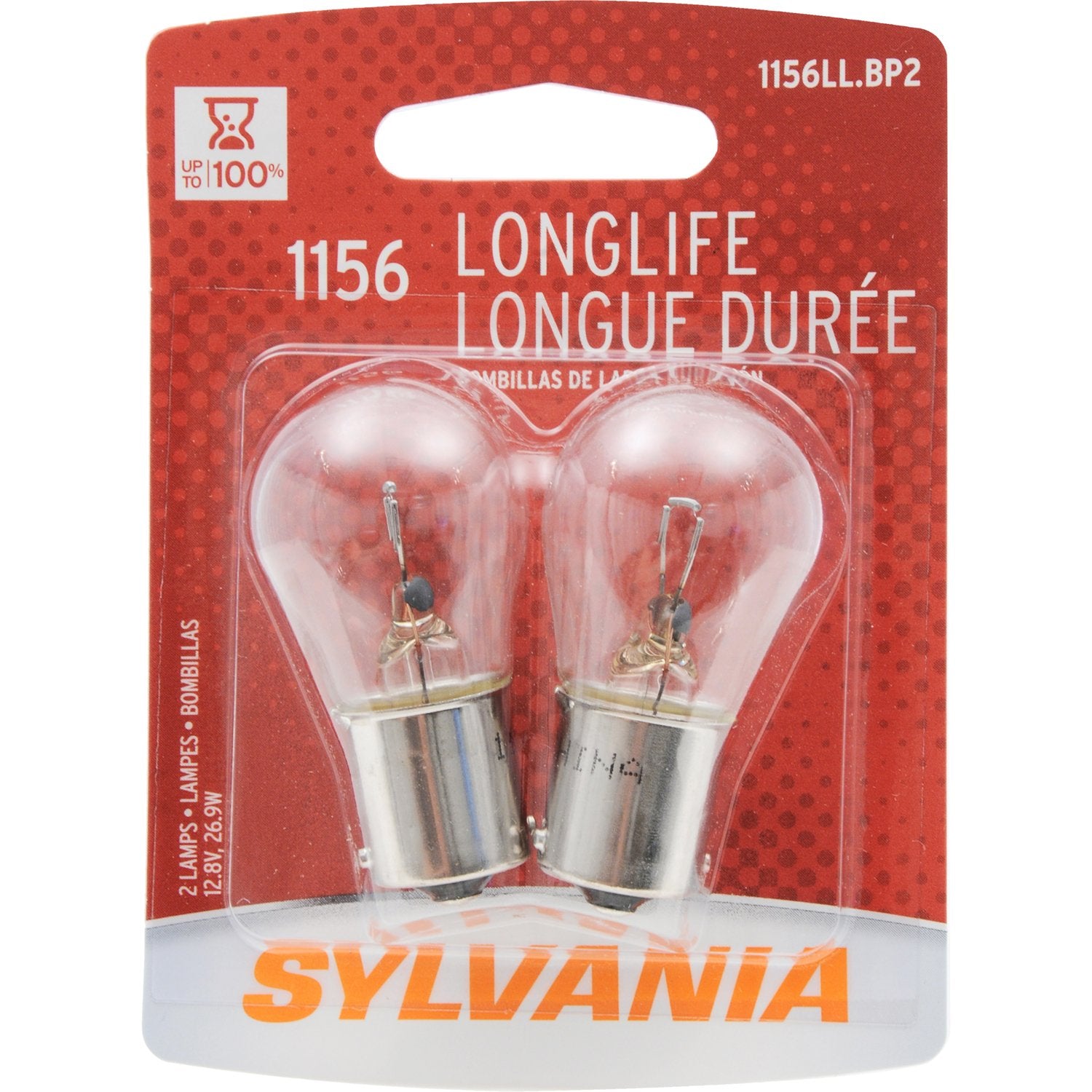SYLVANIA 1156 Long Life Miniature Bulb, 2-Pack, Clear, Model 1156LL.BP2