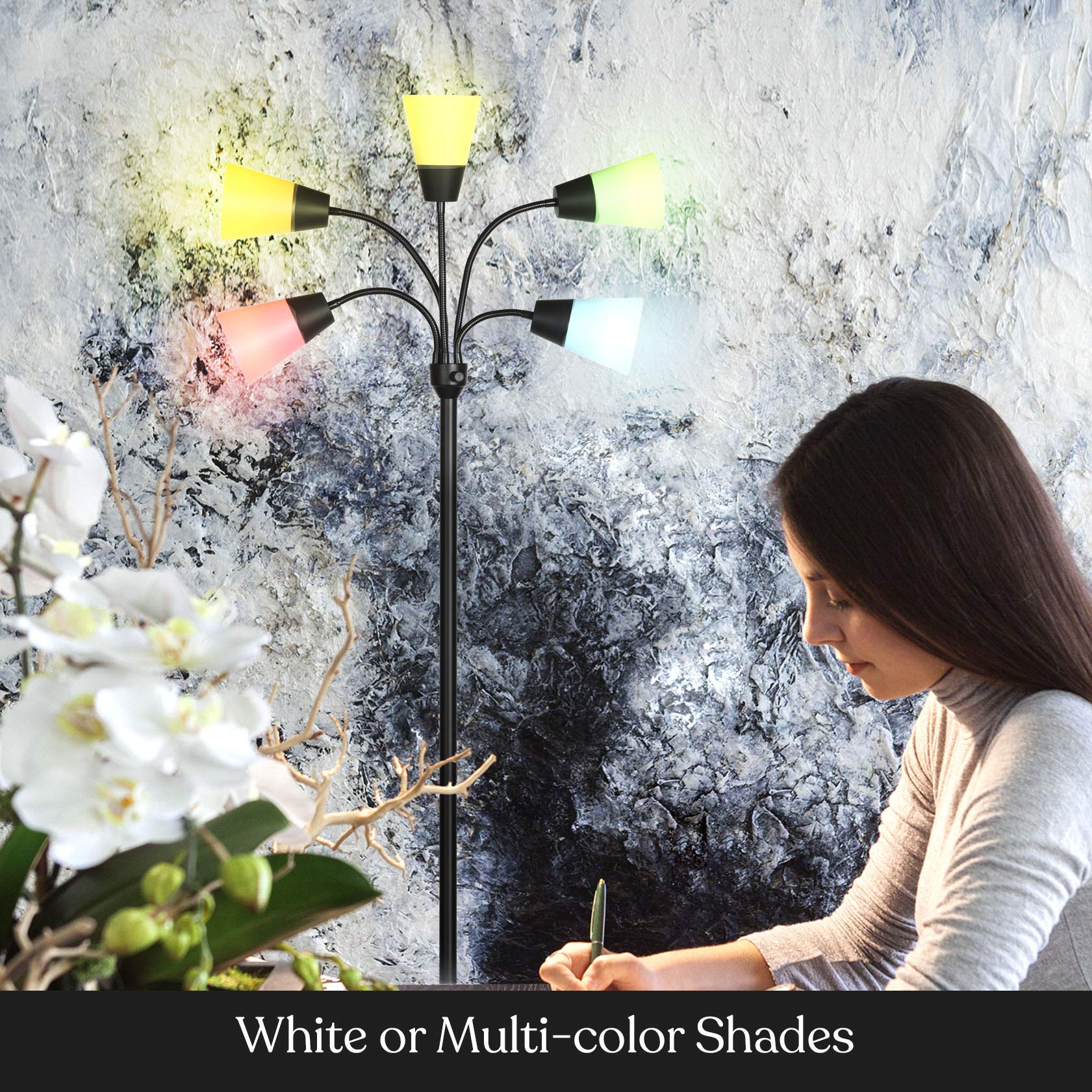 Brightech Medusa LED Floor Lamp - Multi Head, Metal, Black, Model FL-MDSMDRN-BLK, Includes 5 Bulbs for Living Rooms & Offices