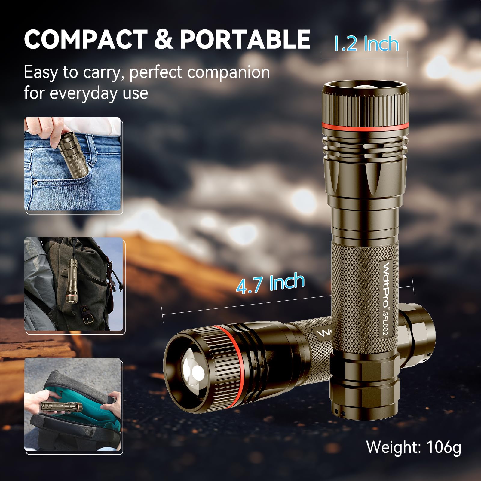 Wdtpro Rechargeable Flashlights High Lumens, 1 Pack 10H Long Lasting Super Bright Edc Flashlights, Led Mini Tactical Flash Light