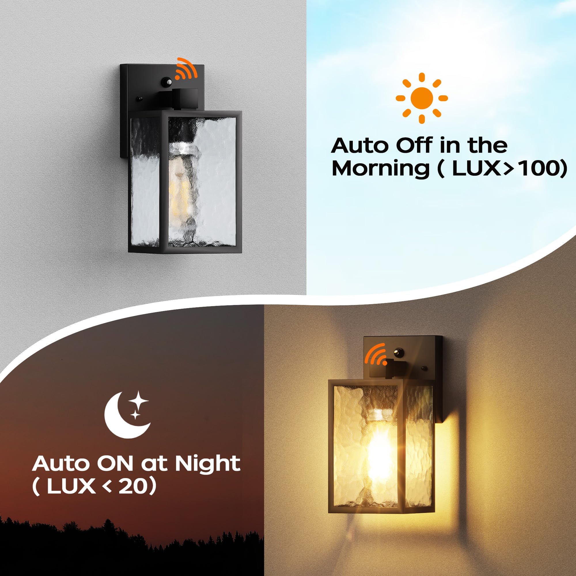 WIHTU Dusk to Dawn Outdoor Wall Sconce, Black Iron Porch Light, 10 in Waterproof Sensor Lantern