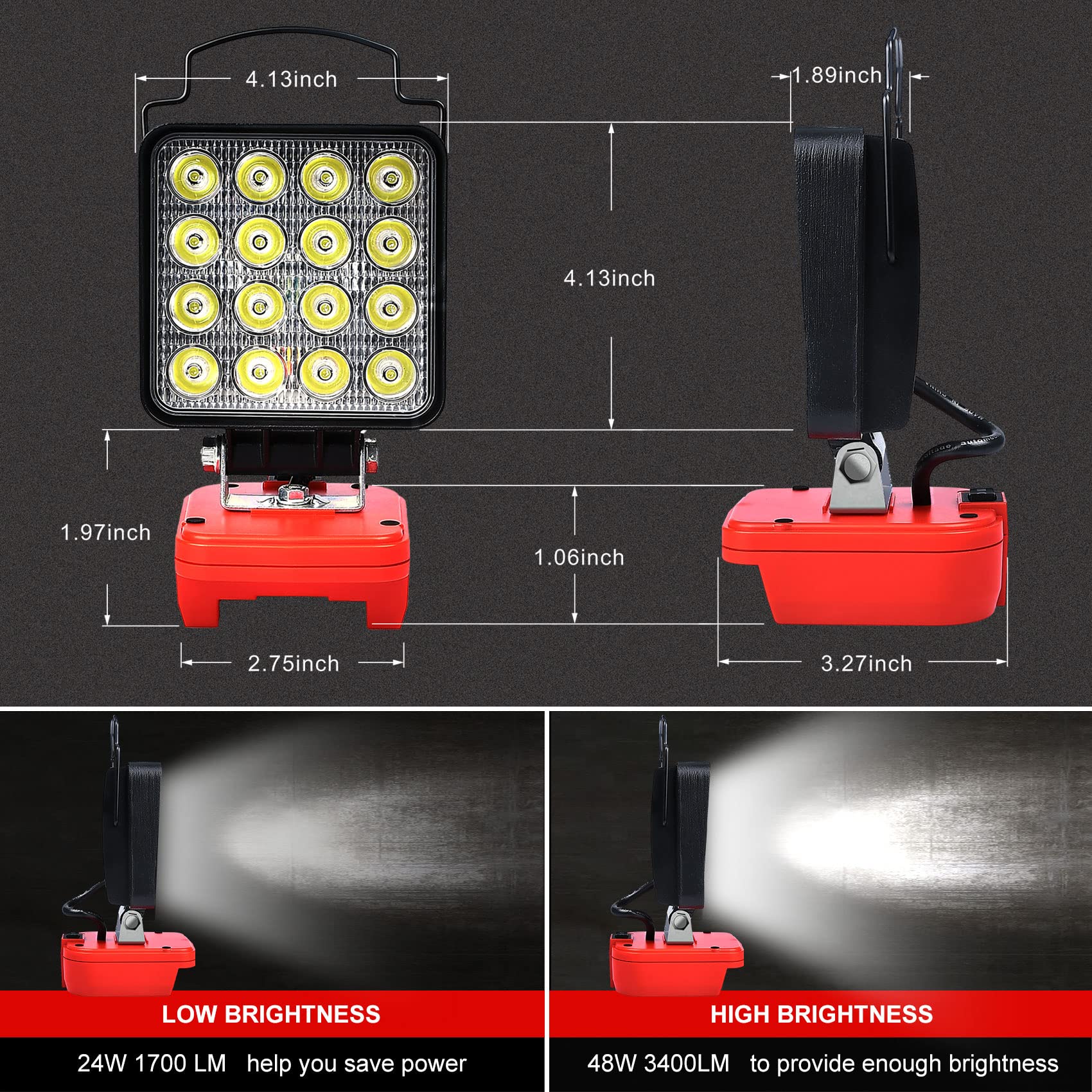 Fiihio Portable Led Work Light Compatible With Craftsman V20 Battery  48W 4200Lm Cordless Flood Light With Usb & Type-C Ports  Low Voltage Protection  For Job Site Lighting  Camping (No Battery)