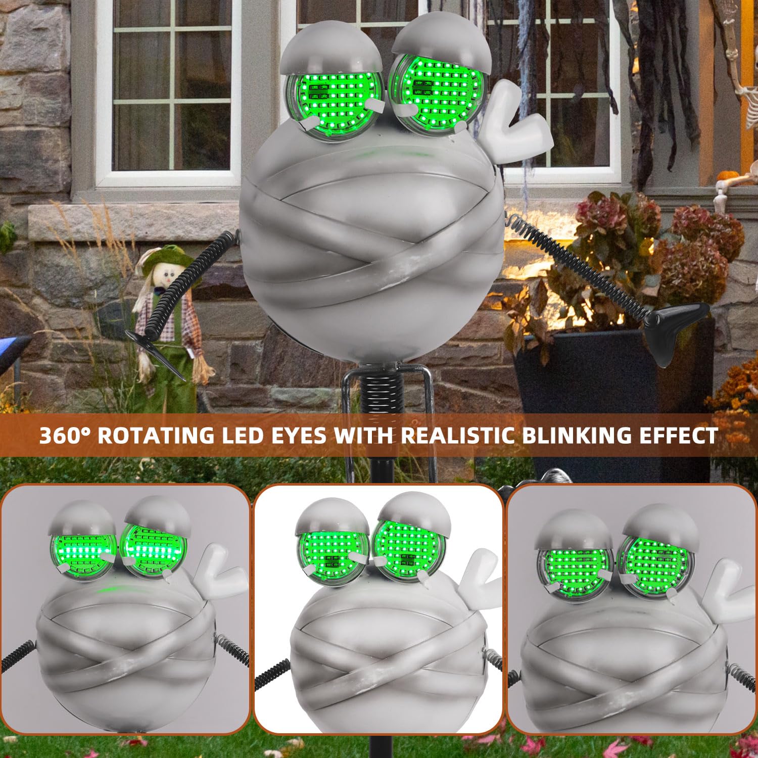 YHSOLAR Halloween Pathway Lights, 38.2in Mummy Lawn Stakes with Solar Eyeball Lights, Metal Decor for Outdoor Halloween Decorations