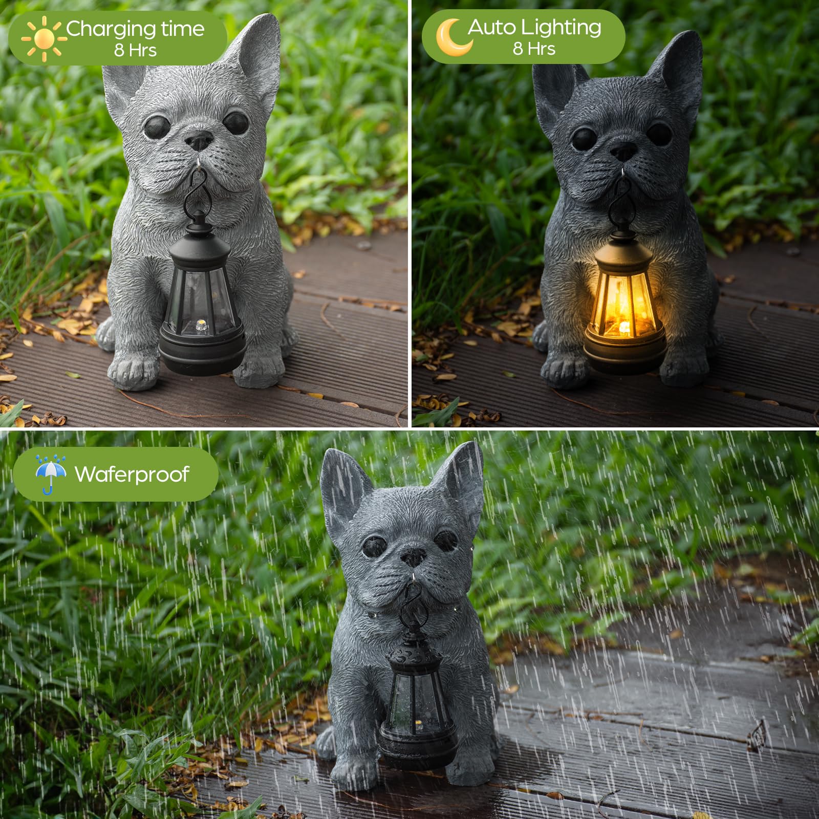 Qwifyu Solar Dog Outdoor Garden Statue With Led Light - Lawn Decor Dog Statue For Patio  Balcony  Yard Ornament - Unique Housewarming Gifts Birthday Gifts Garden Gift