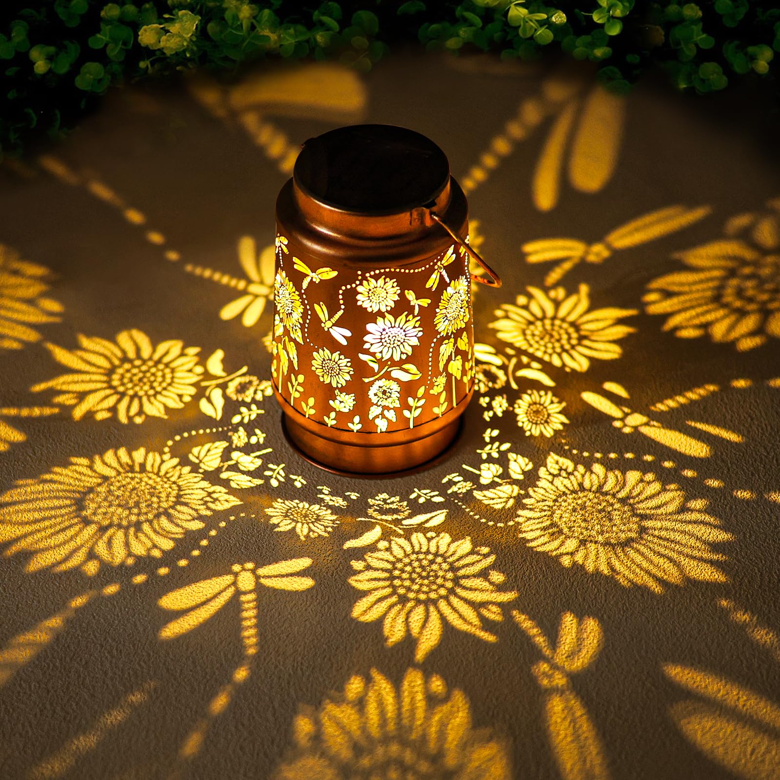 Dragonfly Solar Lanterns Outdoor Waterproof Hanging Sunflower Solar Lights Christmas Gifts For Women Mom Metal Solar Decorative Led Lantern Outside For Garden Decor, Yard, Patio, Lawn, Porch, Backyard
