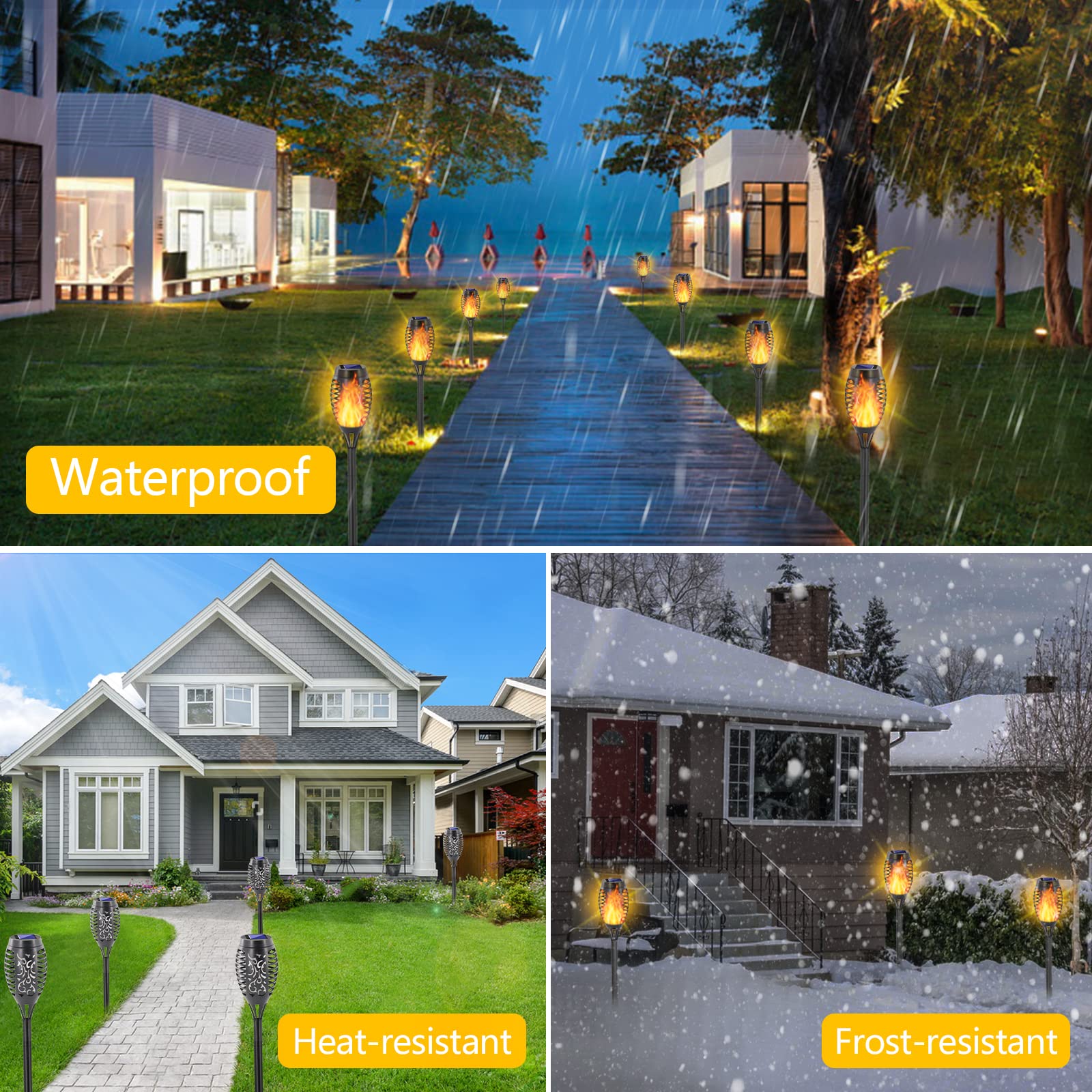 EOYIZW Solar Torch Light 12 Pack, 12 LEDs, IP65 Waterproof, Outdoor Tiki Torches, Yellow, Model 0711dc8e-49b7-4e