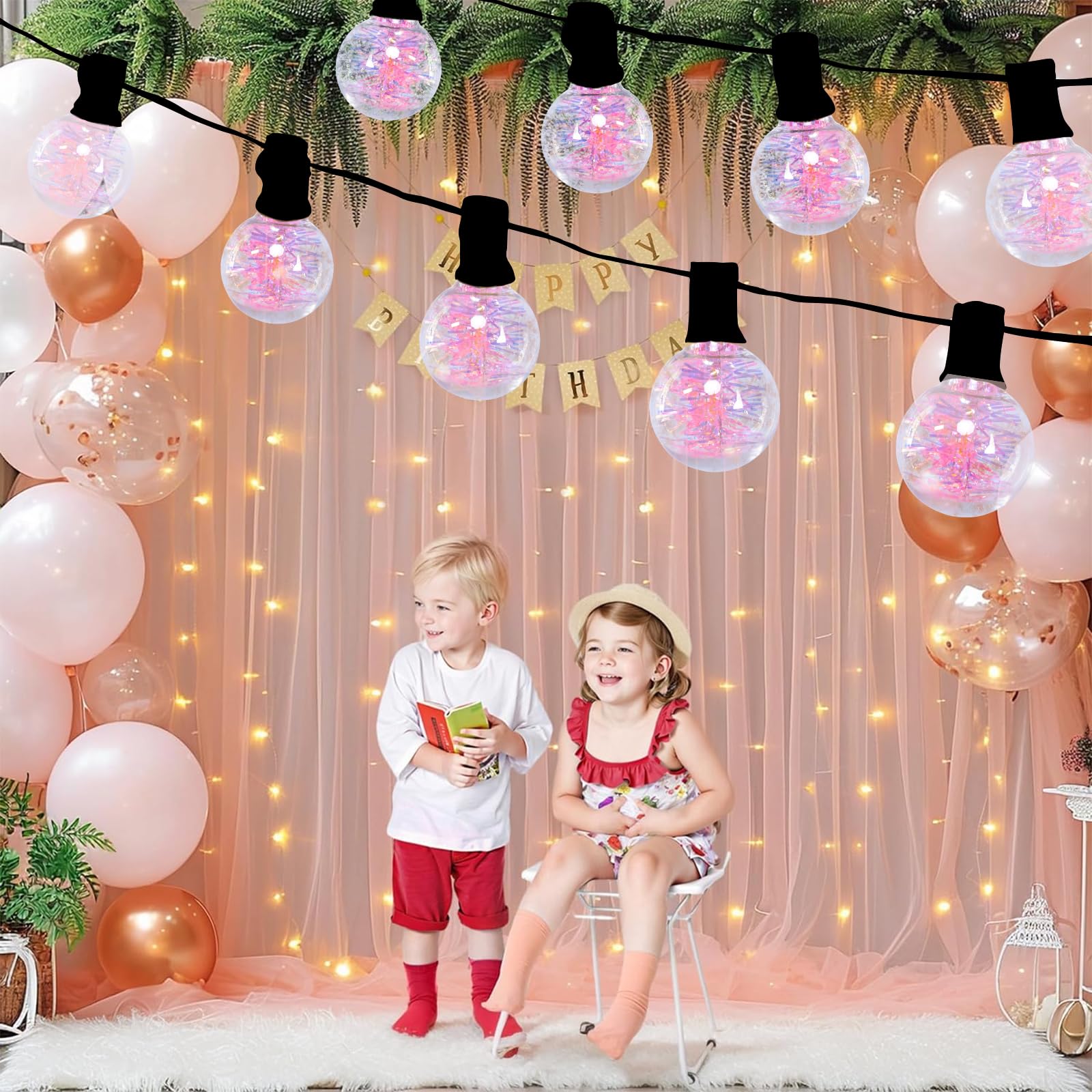 Afirst Christmas Outdoor String Lights 25Ft 25Pcs Iridescent Filament Bulbs, Waterproof & Shatterproof Patio Lights For Wedding,