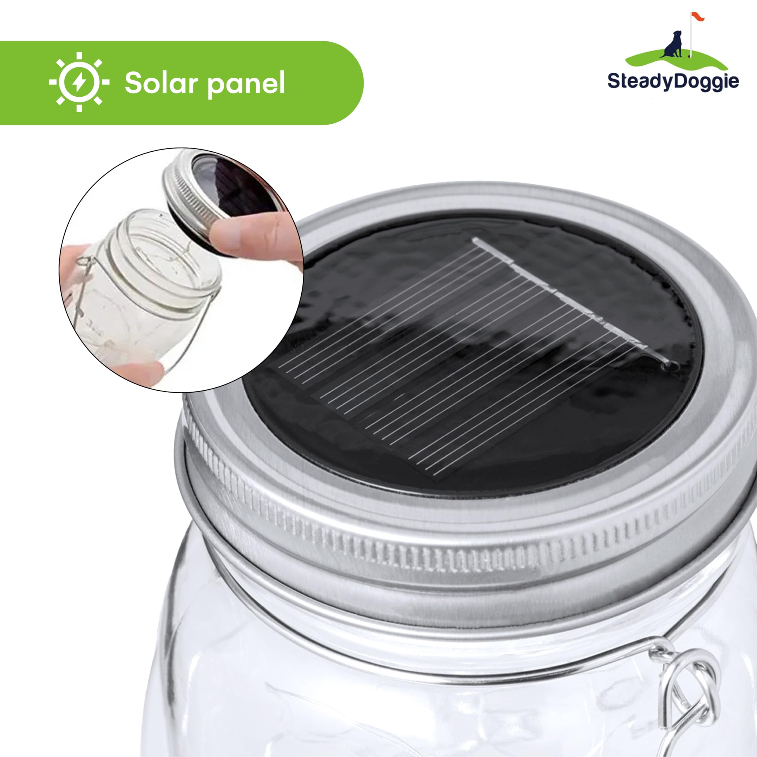 Steadydoggie Solar Mason Jar Lights - Set Of 2 Magical Patio Lights In Glass Lanterns - Hang Them Anywhere Outdoors For Enchanti