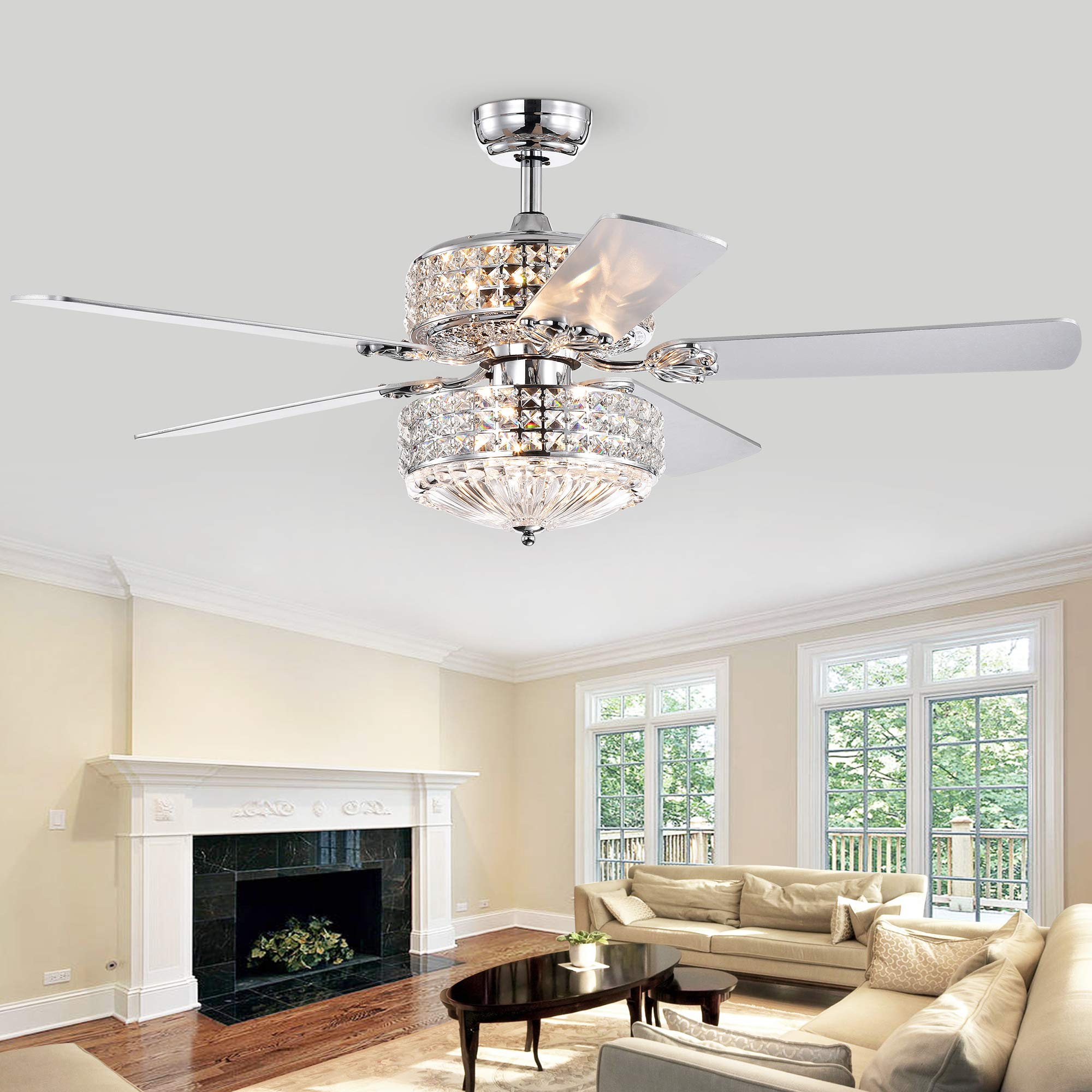 Warehouse Of Tiffany Cfl-8371Remo/Chd Germane Chrome Dual Lamp 52-Inch W Crystal Shades (Includes Remote And Light Kit) Ceiling Fan, Silver