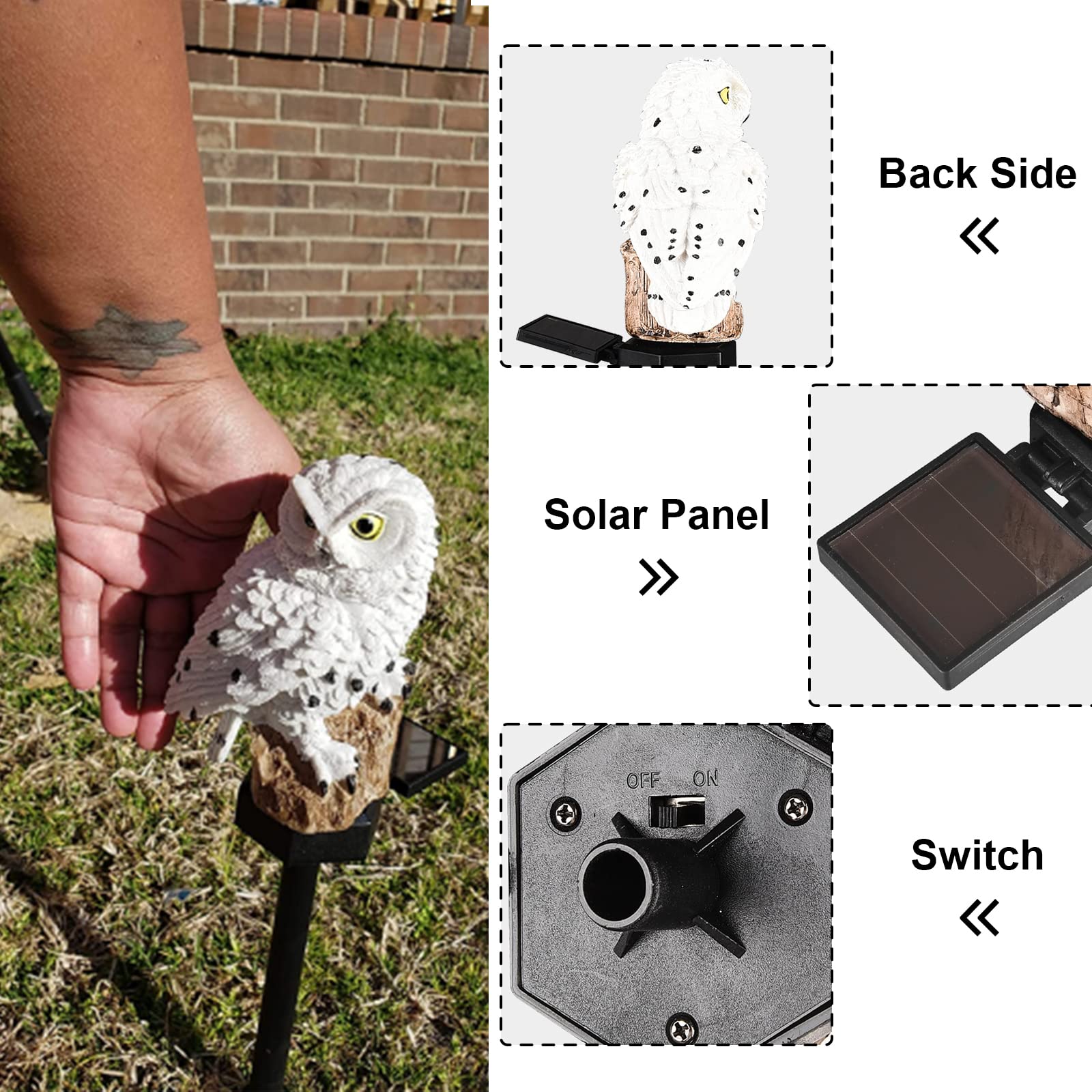 Xurleq Garden Solar Light Outdoor Decor, Resin Owl Solar Led Light With Stake, Animal Waterproof Light For Flower Fence Lawn Pas