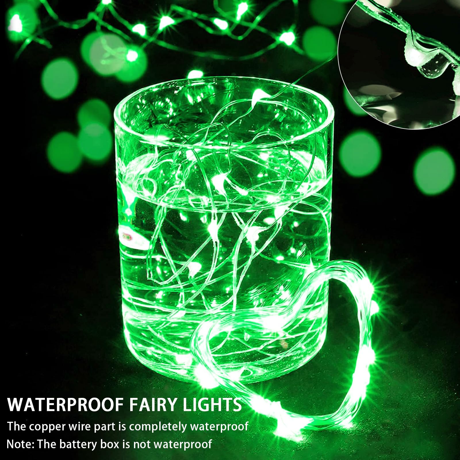 chzk 24 Pack Fairy Lights 20 LED Twinkle String Lights Battery Operated Waterproof Green 7Ft Model A01-Mini