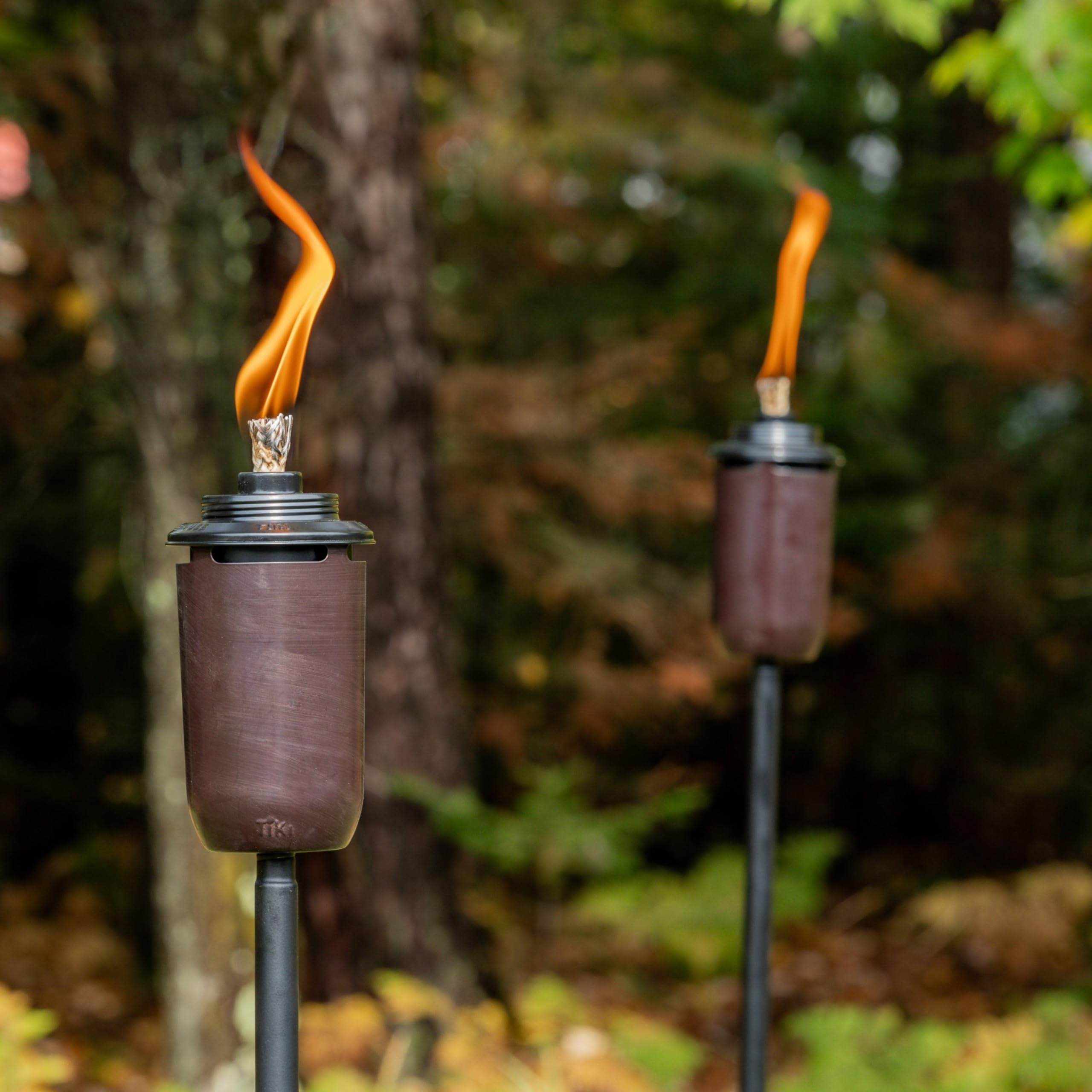 TIKI Honey Copper Outdoor Torches 2-Pack – Decorative Metal Torches for Patio, Backyard, Garden – Weather-Resistant, Bronze, Model 1123122