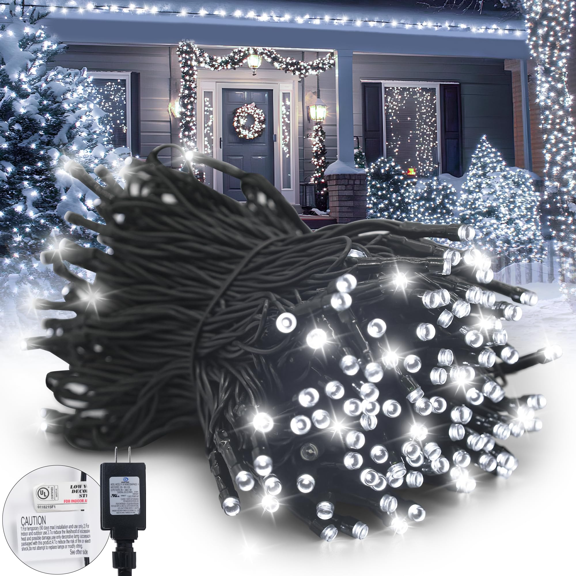 Kwaiffeo Christmas Lights, 100ft 300LED Connectable Waterproof String Lights Outdoor Indoor, 8 Modes Twinkle Lights for Room Bed