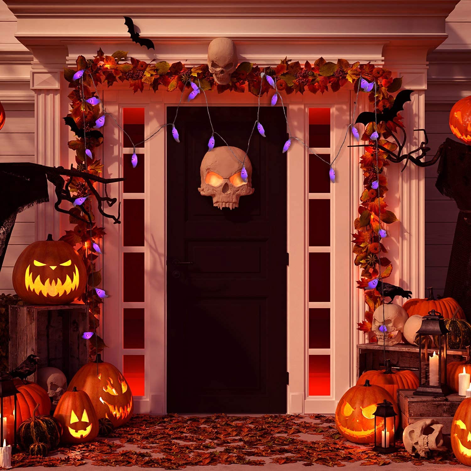 JMEXSUSS 30 LED Halloween String Lights, Battery Operated Ghost String Lights, Purple Indoor Halloween Lights for Outdoor Party