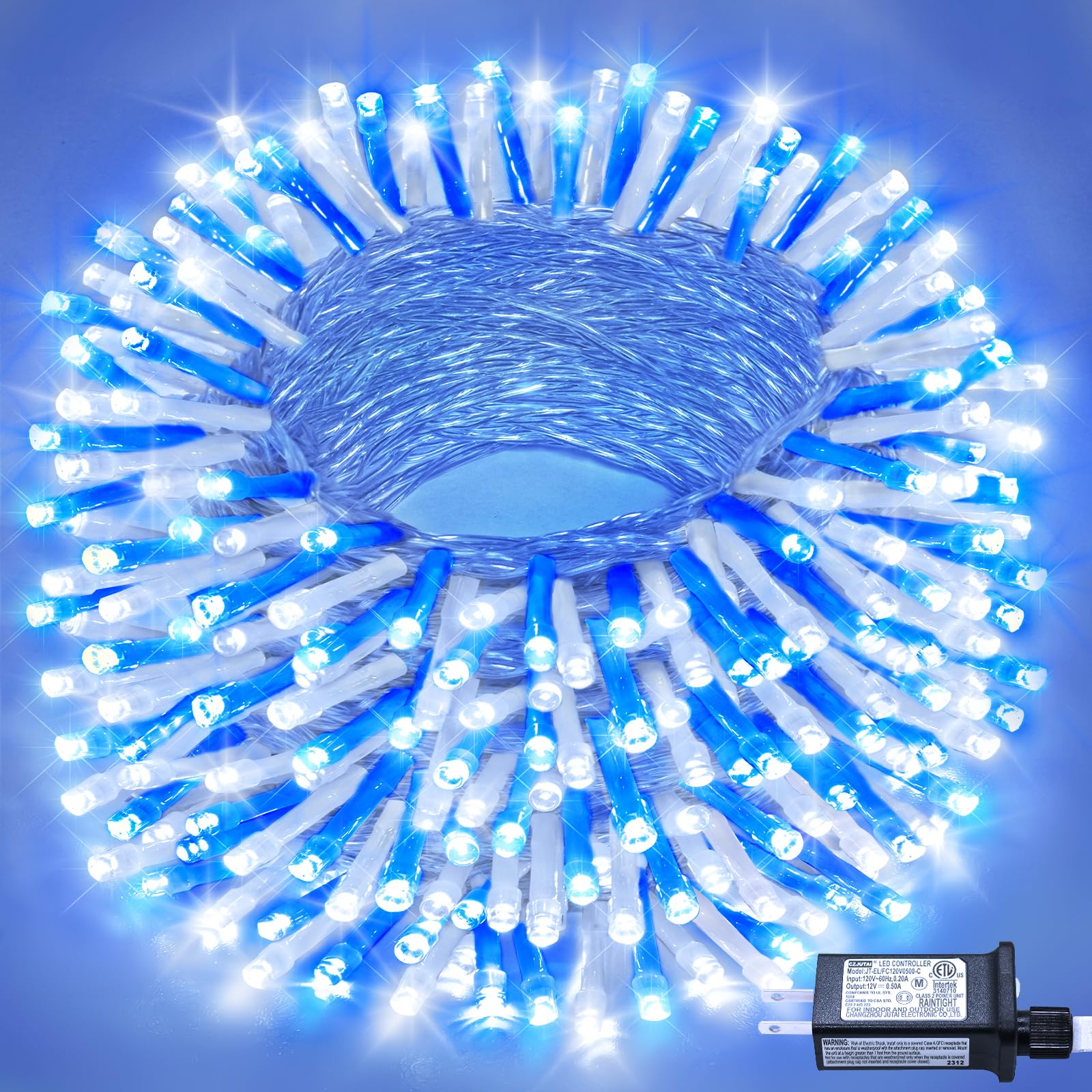 Nielfoi Christmas String Lights, 100FT 300LED, Blue and White, Waterproof, 8 Modes, Model BG-CL3M3-306L01