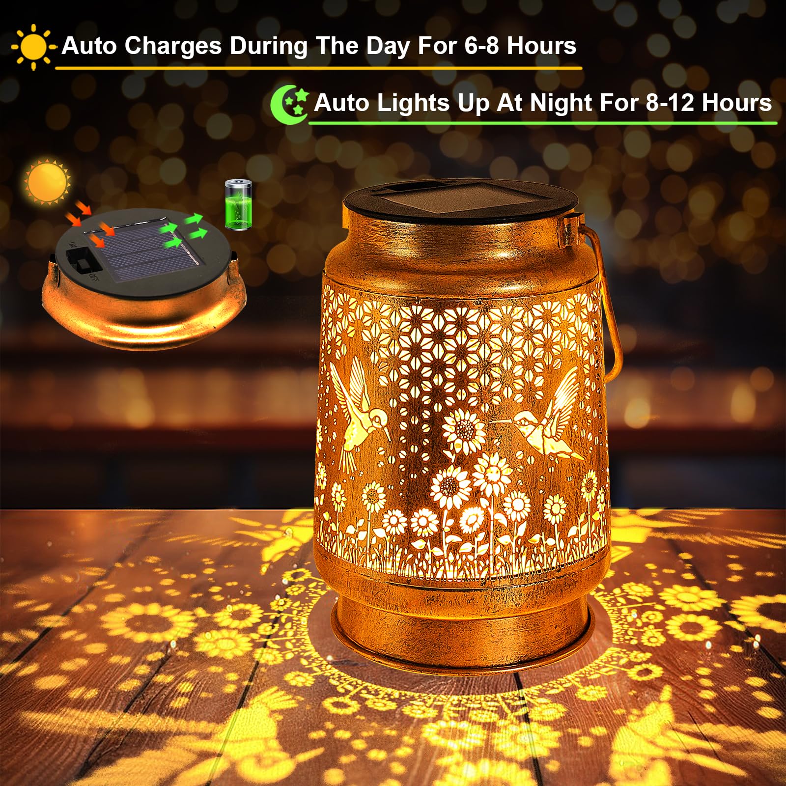 2 Pack Hummingbird Solar Lanterns Outdoor Garden Decor  Birthday Gifts For Women Mom Grandma Christmas  Hanging Metal Solar Lights Waterproof Led Decoration With Shepherd Hook Outside For Yard Patio