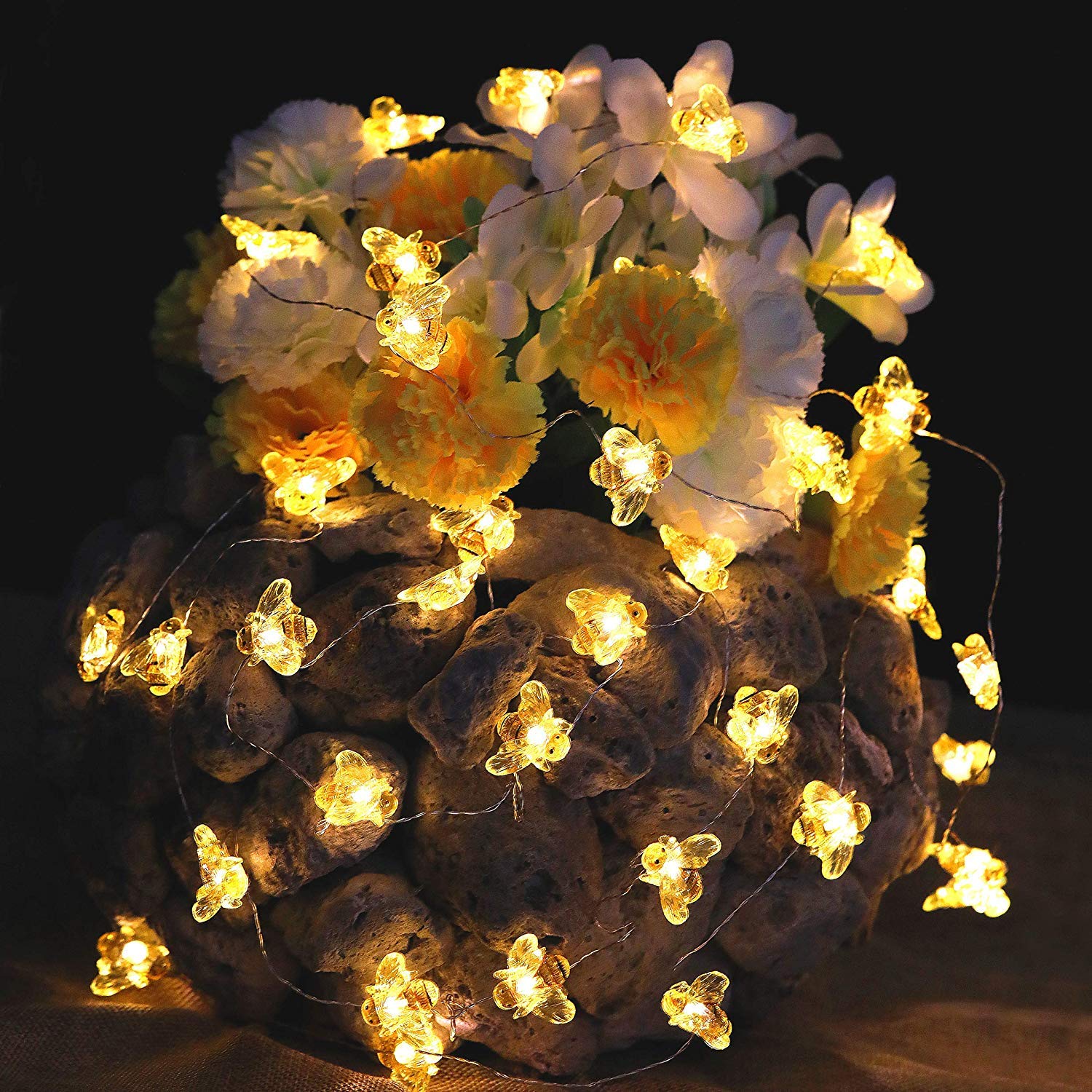 Hdnicezm 14.1 Ft 40 Led Honeybee String Lights - Battery Powered Warm White Fairy Lights With Remote