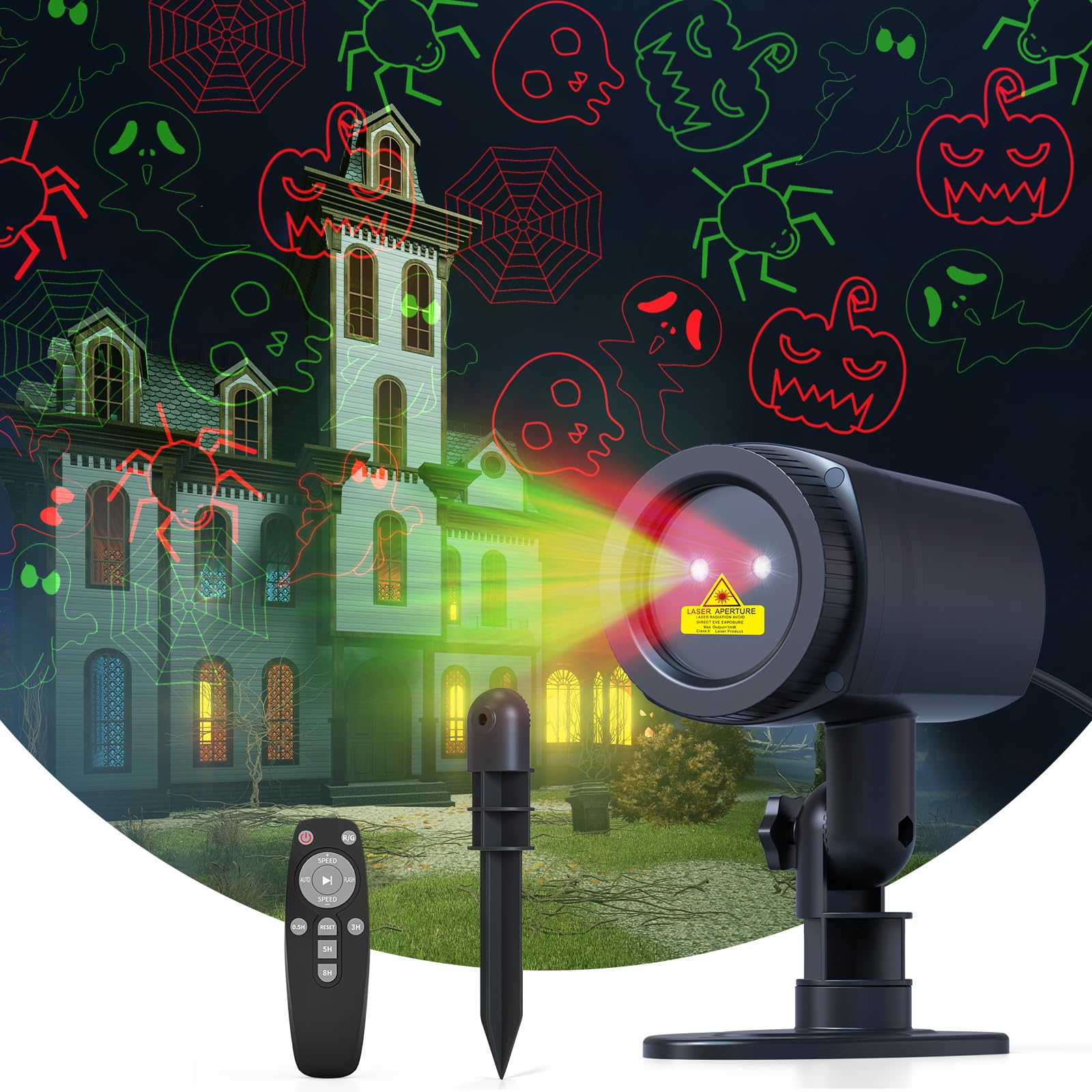 Halloween Projector Lights Outdoor, Remote Control, Waterproof Halloween Decor Energy Saving High Brightness, Timer, 3 Light Mod