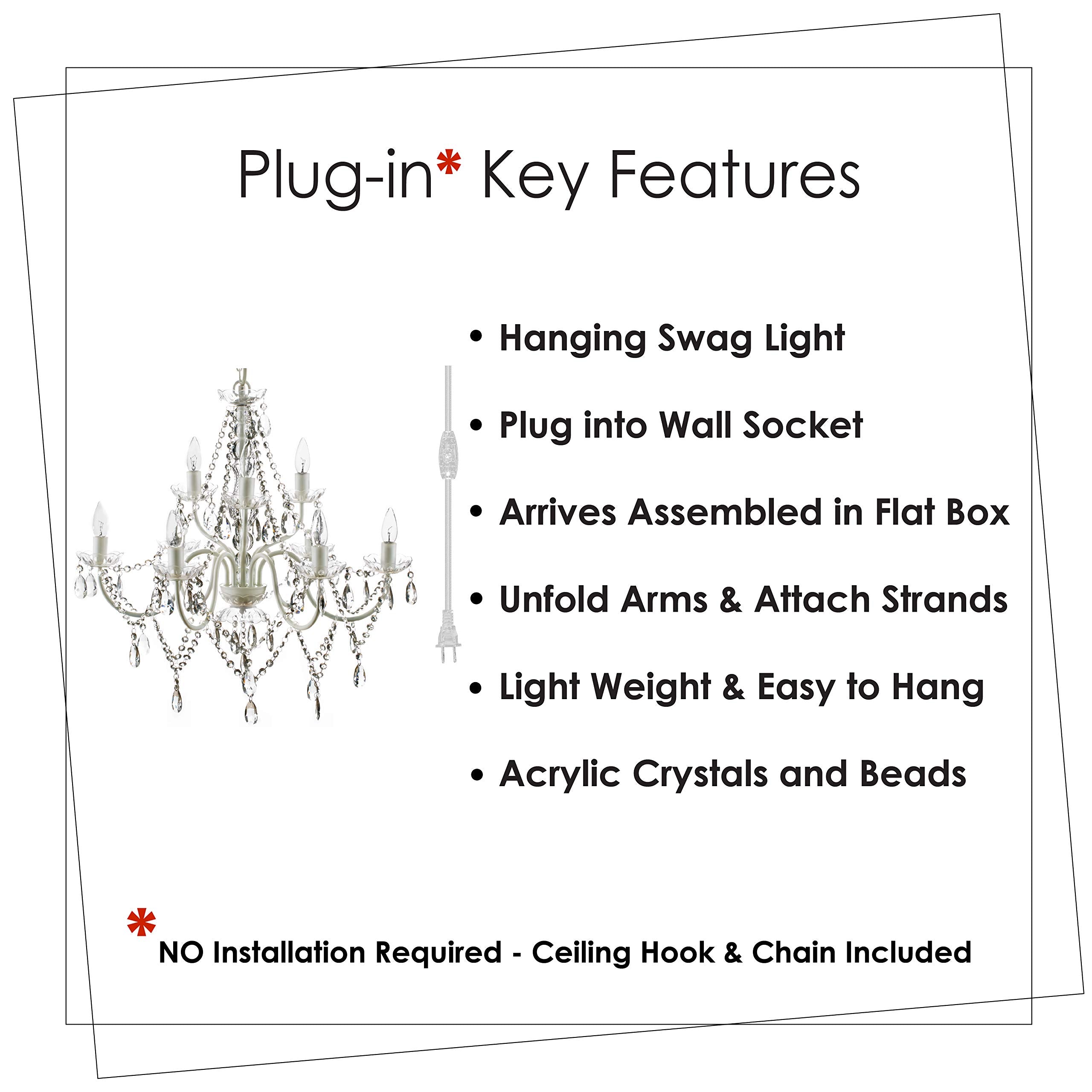 Gypsy Color 9 Light Plug-in Chandelier, Crystal White Metal Frame, Acrylic Crystals, H26”xW27”, Model GYXLCLP