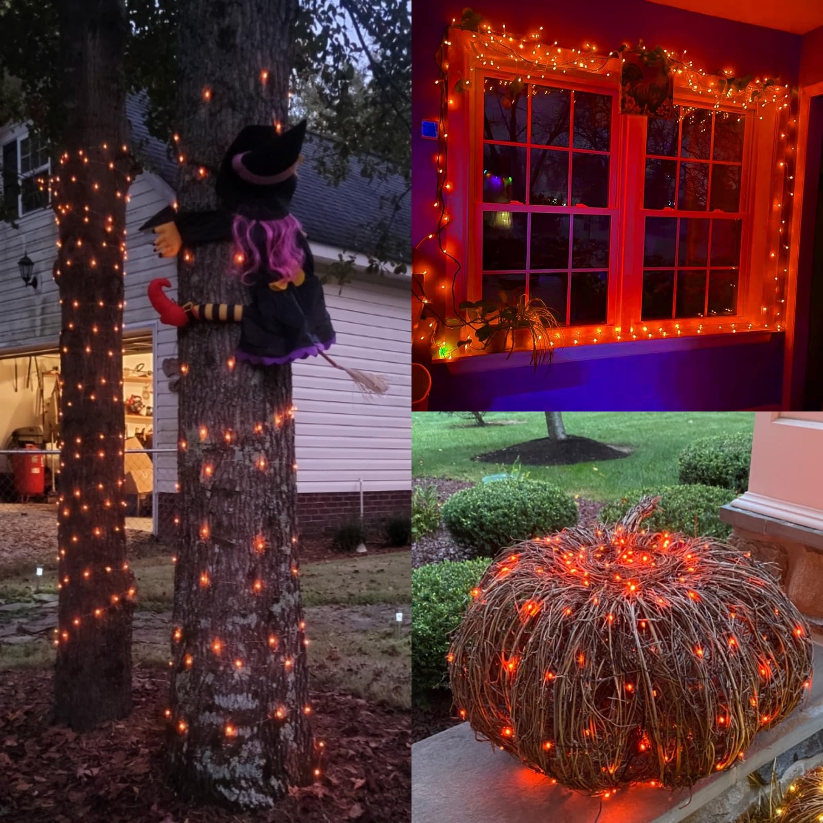 Qitong 4 Pack 144Ft Orange Solar Christmas Lights, 400 Led Waterproof Twinkle Fairy Lights