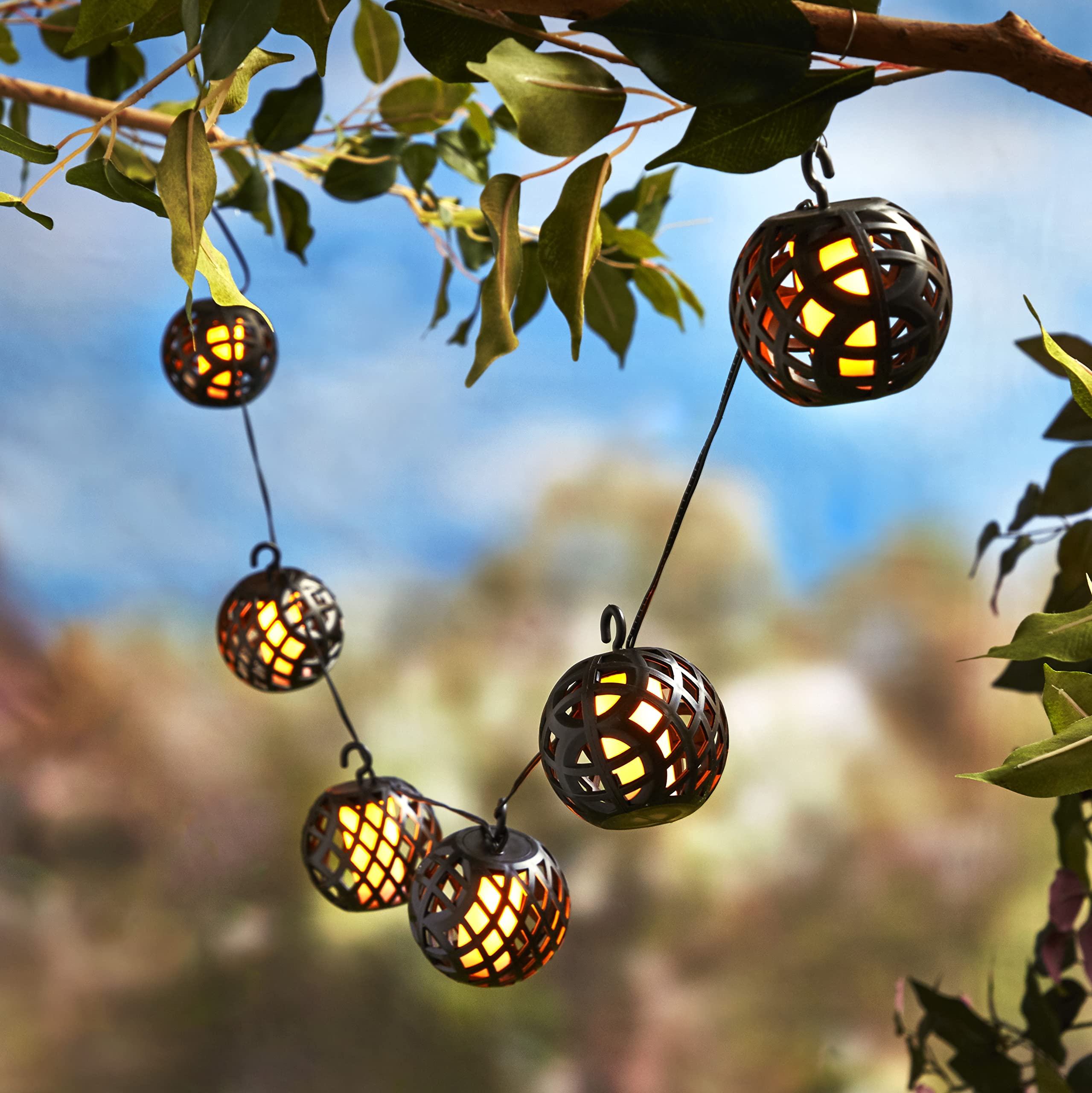 6-Pc. Solar Flame Lantern String Lights - Round