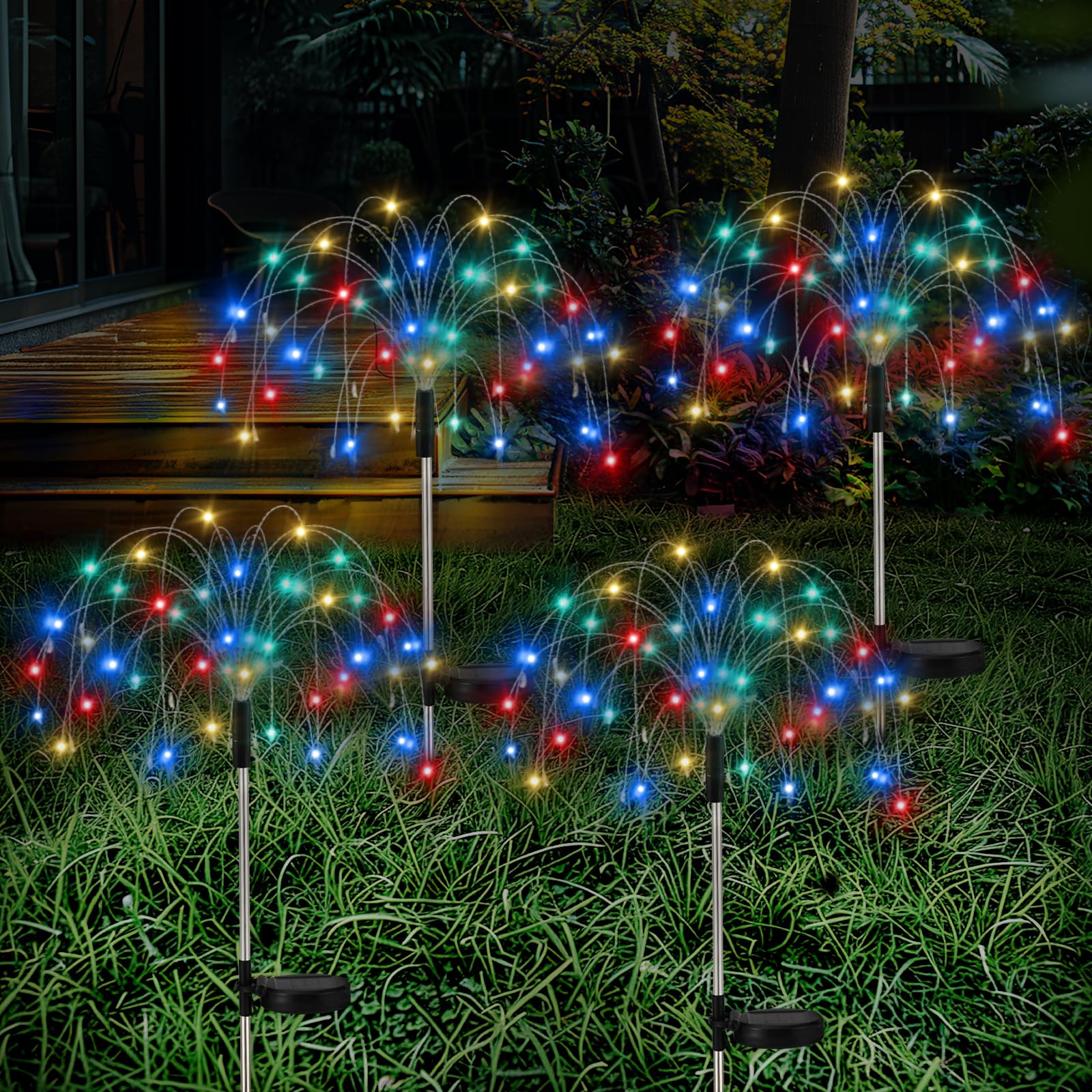 Lewondr Firework Solar Garden Lights, 120 LED Solar Firework Lights with 8 Lighting Modes, Waterproof Sparkler Starburst Solar L