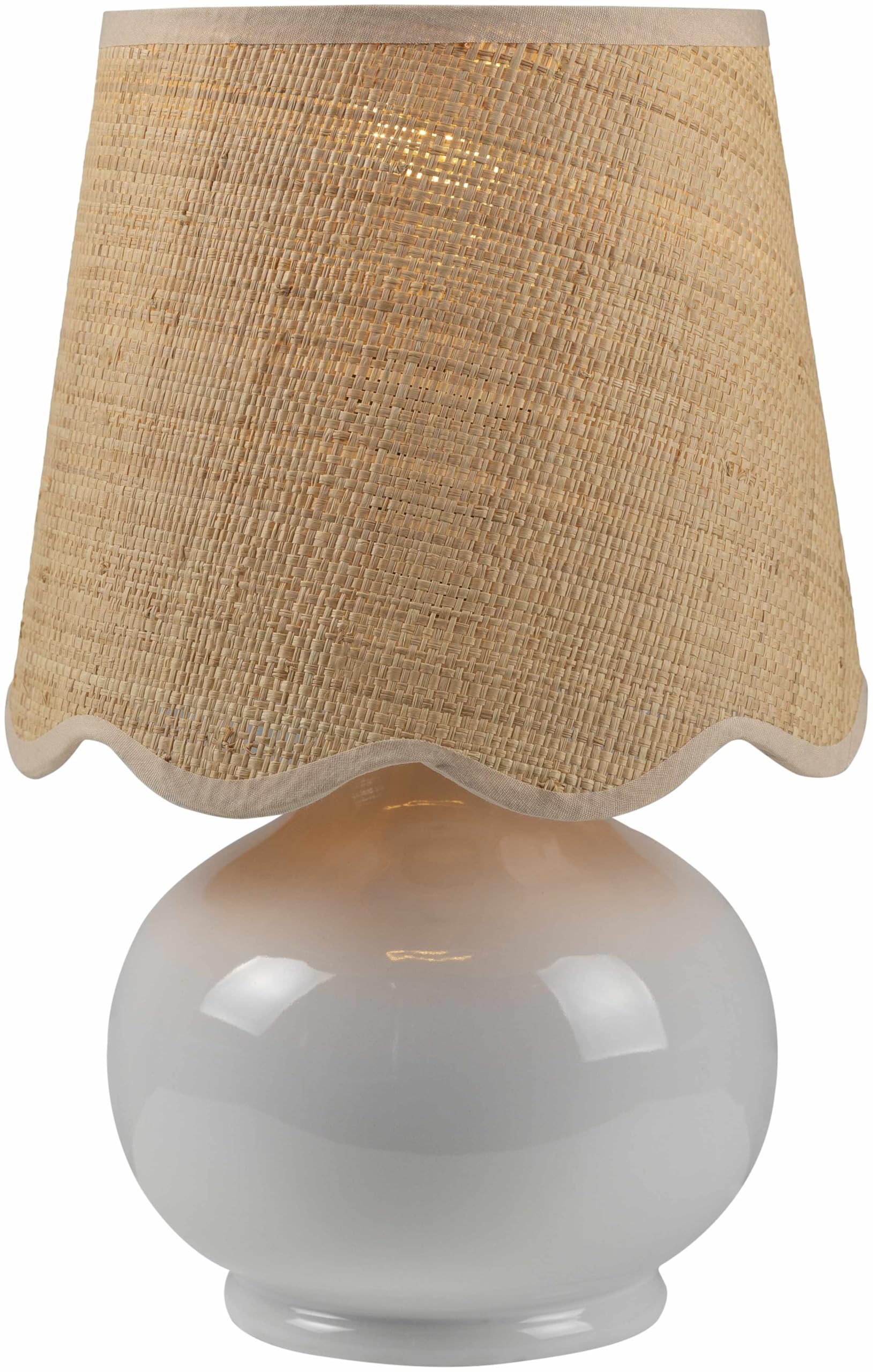 BoutiqueRugs Navarro Boho Ceramic Bedside Table Lamp - 13inH x 8inW x 8inD - Rattan Shade - White, Beige - Model TXCHMA3-003