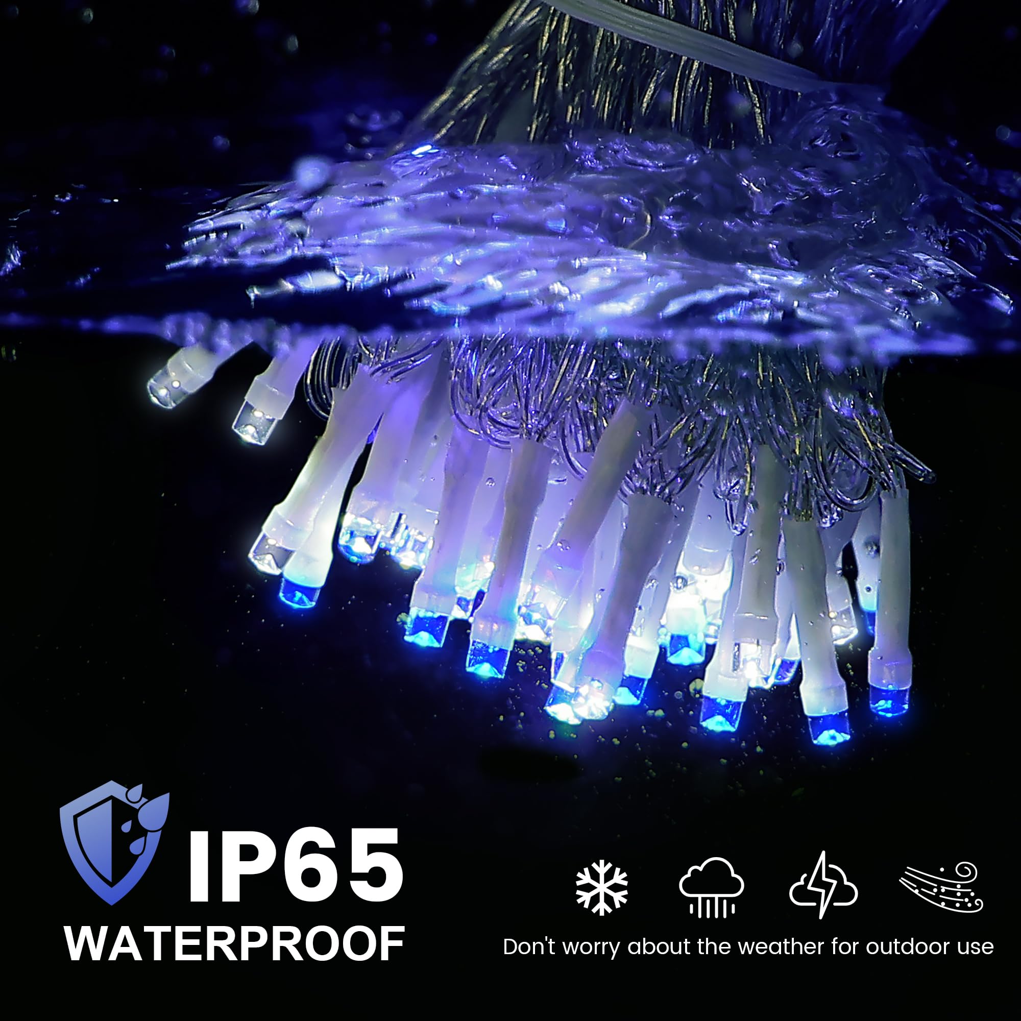 Hopolon 100 LED Blue White Fairy String Lights, 33FT Clear Wire, 8 Modes, Waterproof for Indoor/Outdoor Use