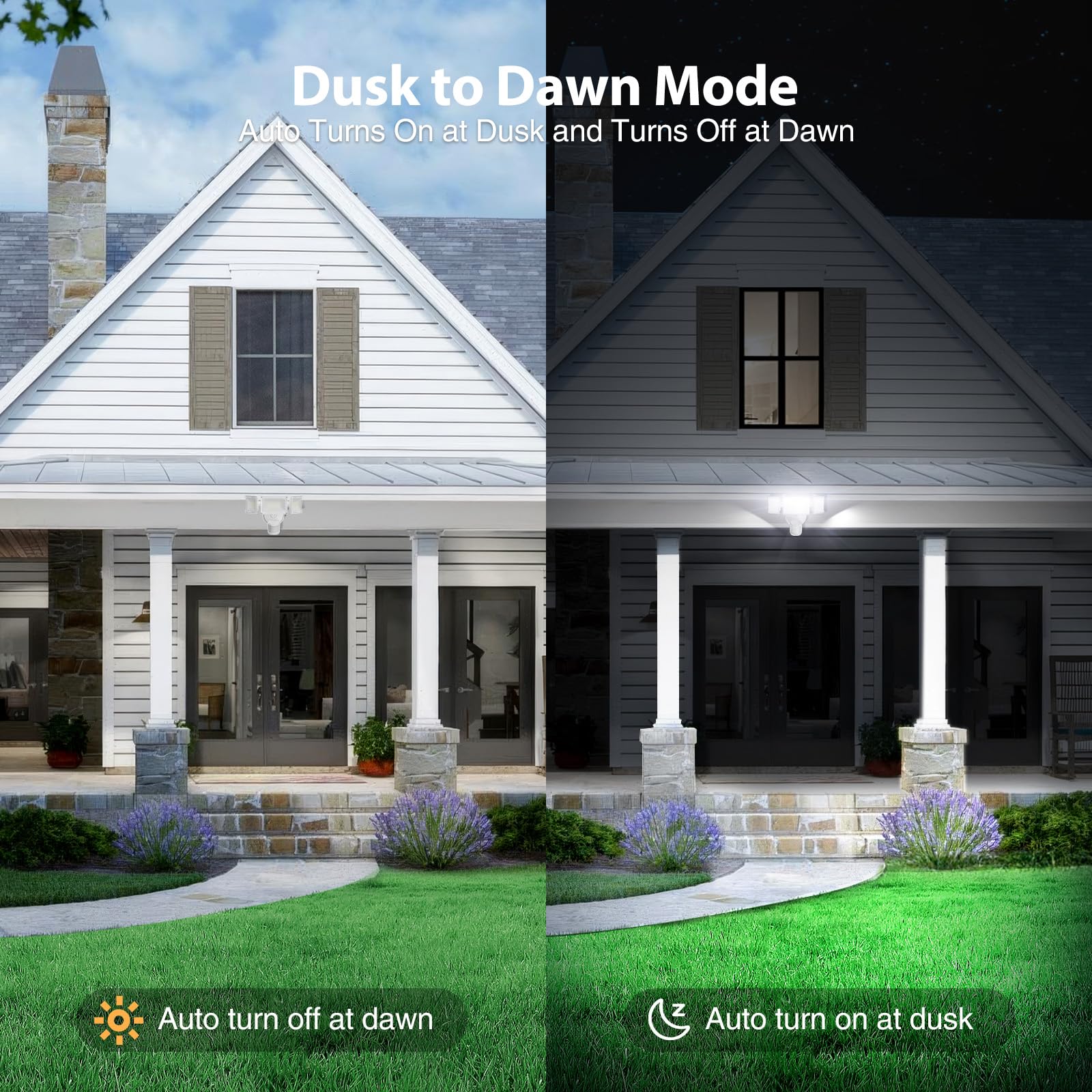 Olafus 65W LED Flood Light with Motion Sensor, 6000LM, IP65 Waterproof, 3-Head Security Light, White, Model BDB55G-3