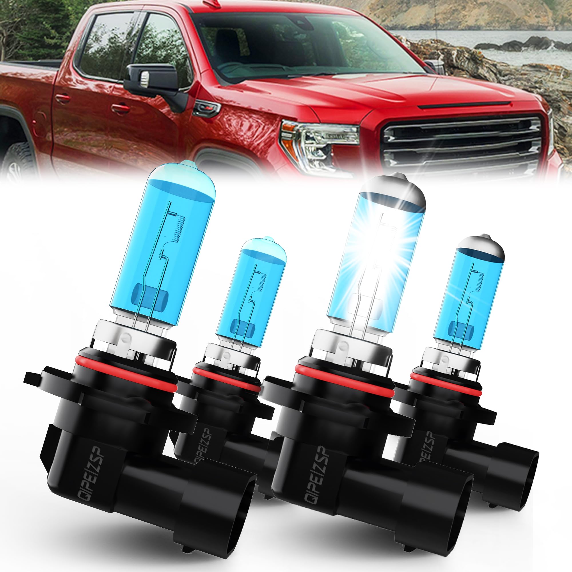 QIPEIZSP compatible with GMC Sierra 1500 2500 3500 HD 1999 2000 2001 2002 2003 2004 2005 2006 Halogen light bulbs, 9005/HB3/H10