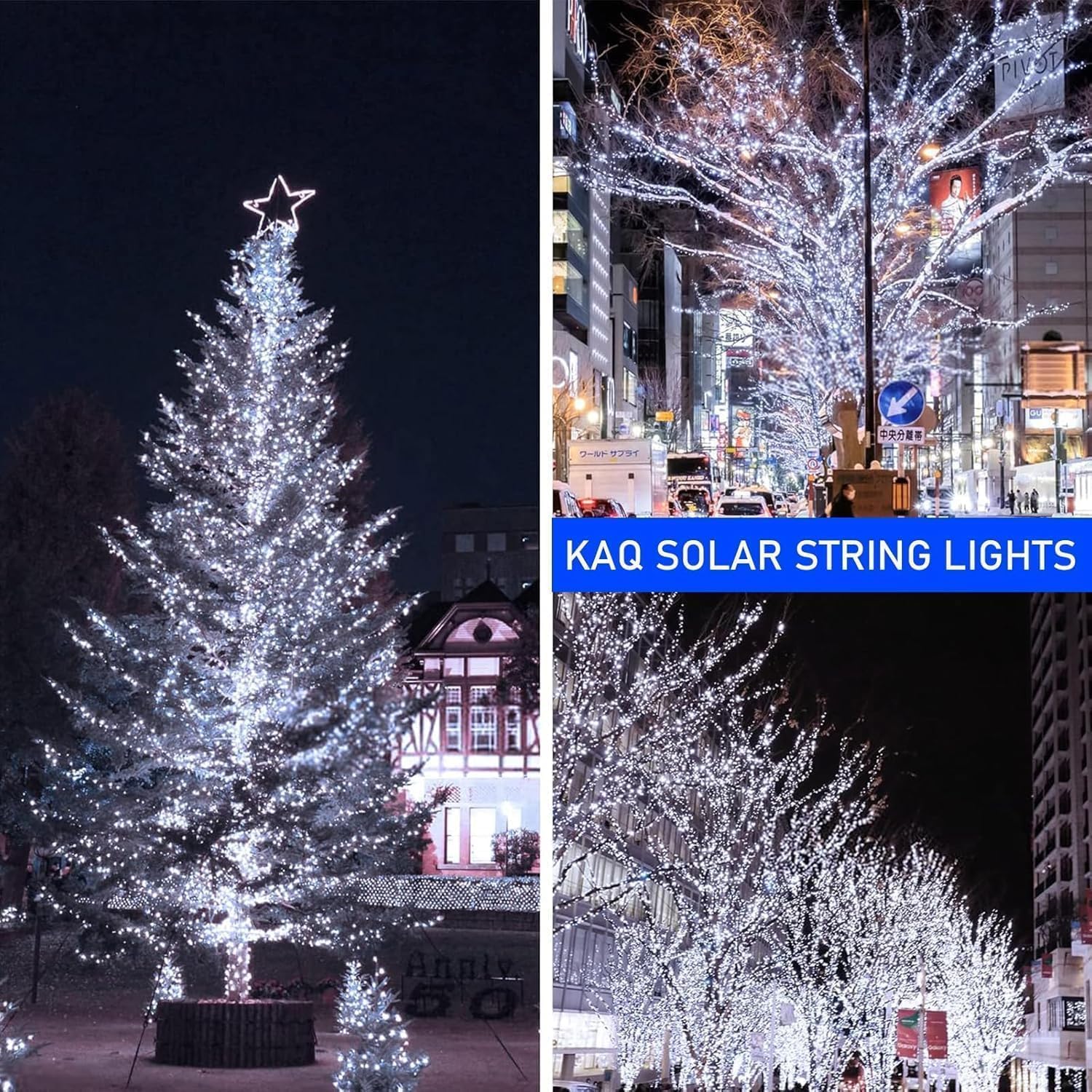 KAQ Solar String Lights 400LED 132FT Waterproof Cool White Green Wire 8 Modes for Outdoor Christmas Party Wedding Garden