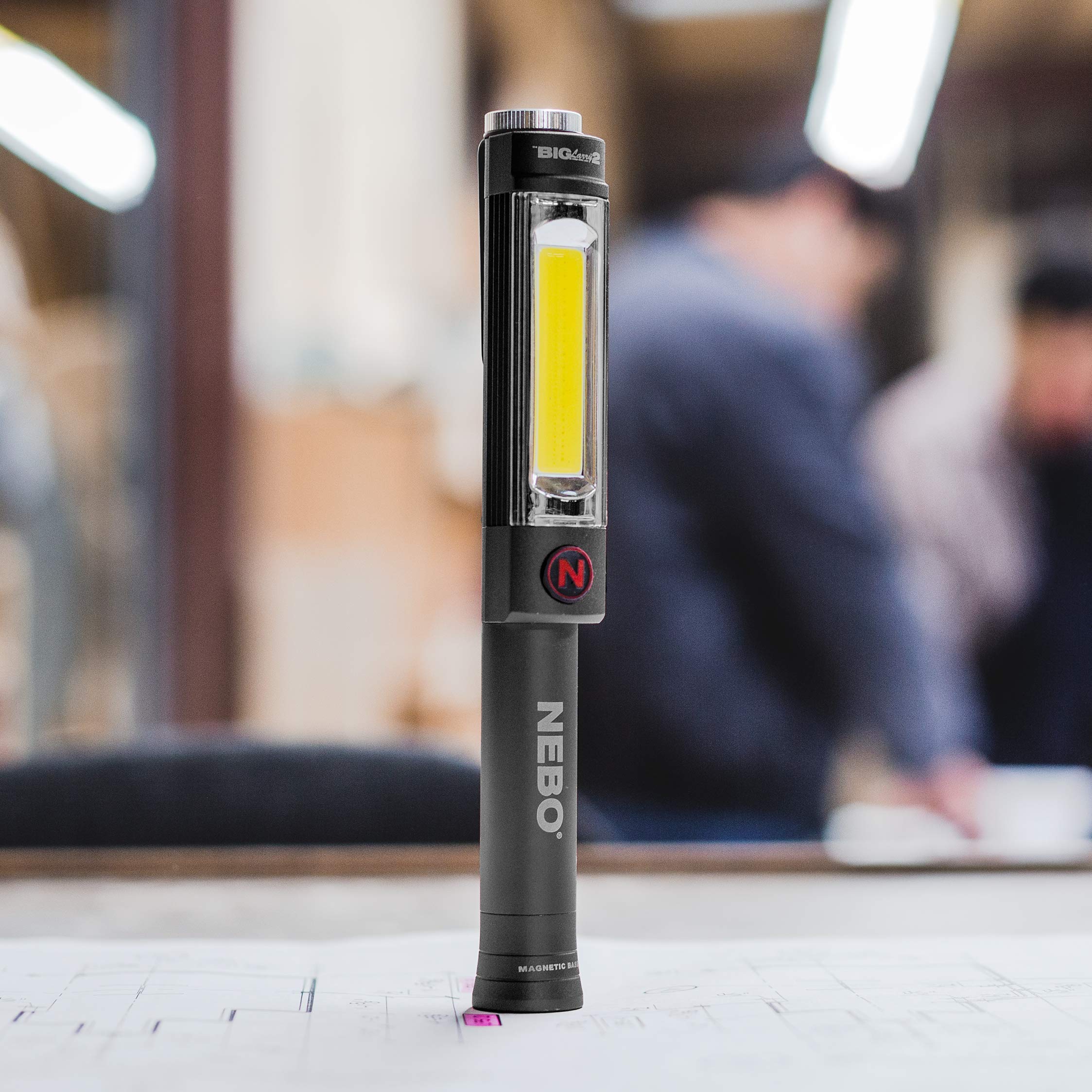 NEBO BIG LARRY 2 Work Light | Bright Gray Aluminum Flashlight with Clip & Magnetic Base | Model NEB-WLT-0001