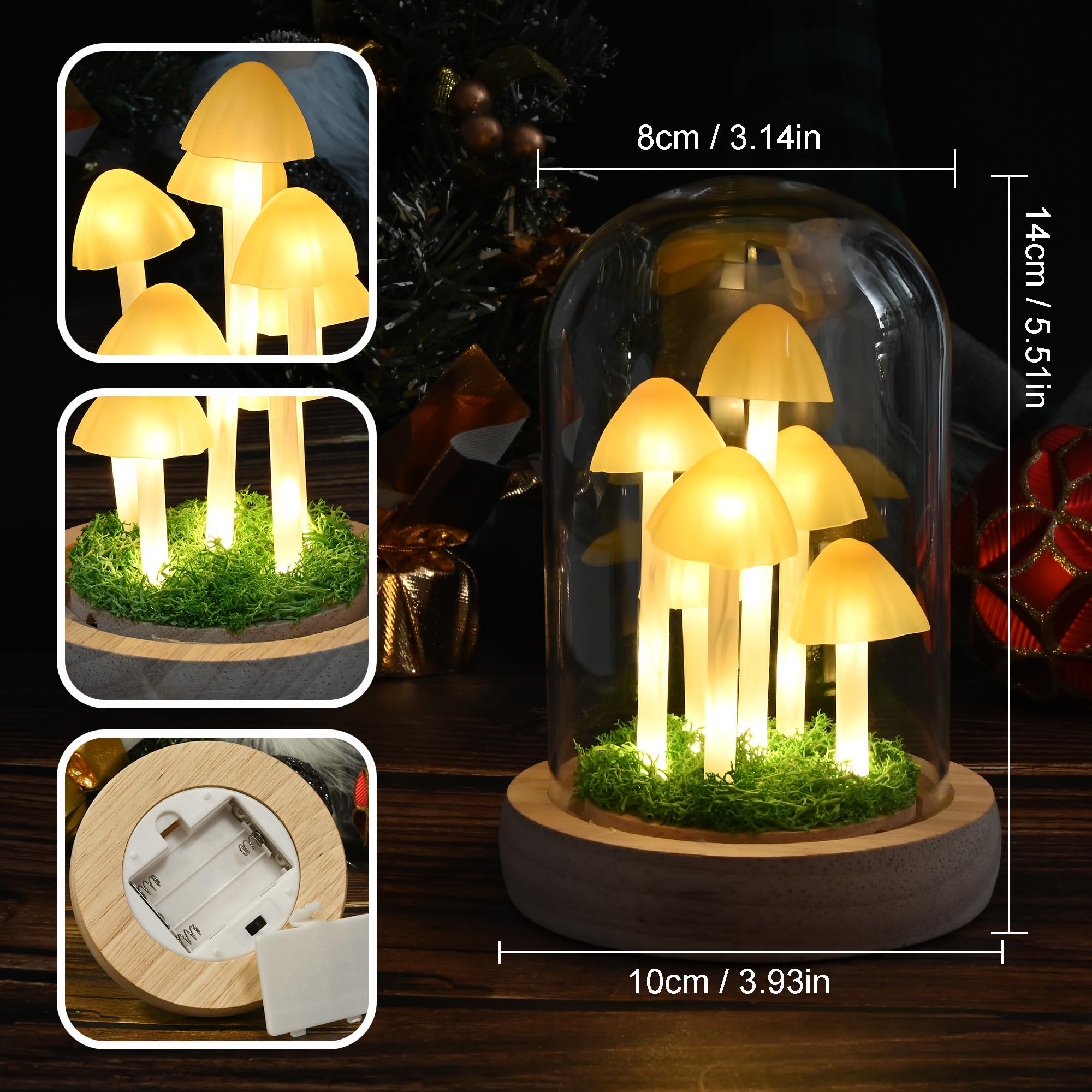 QUELIEN Mushroom Lamp - LED Light in Glass Dome, Yellow - Perfect Gift for Home Decoration, Living Room, Office, Bedroom, Kitchen